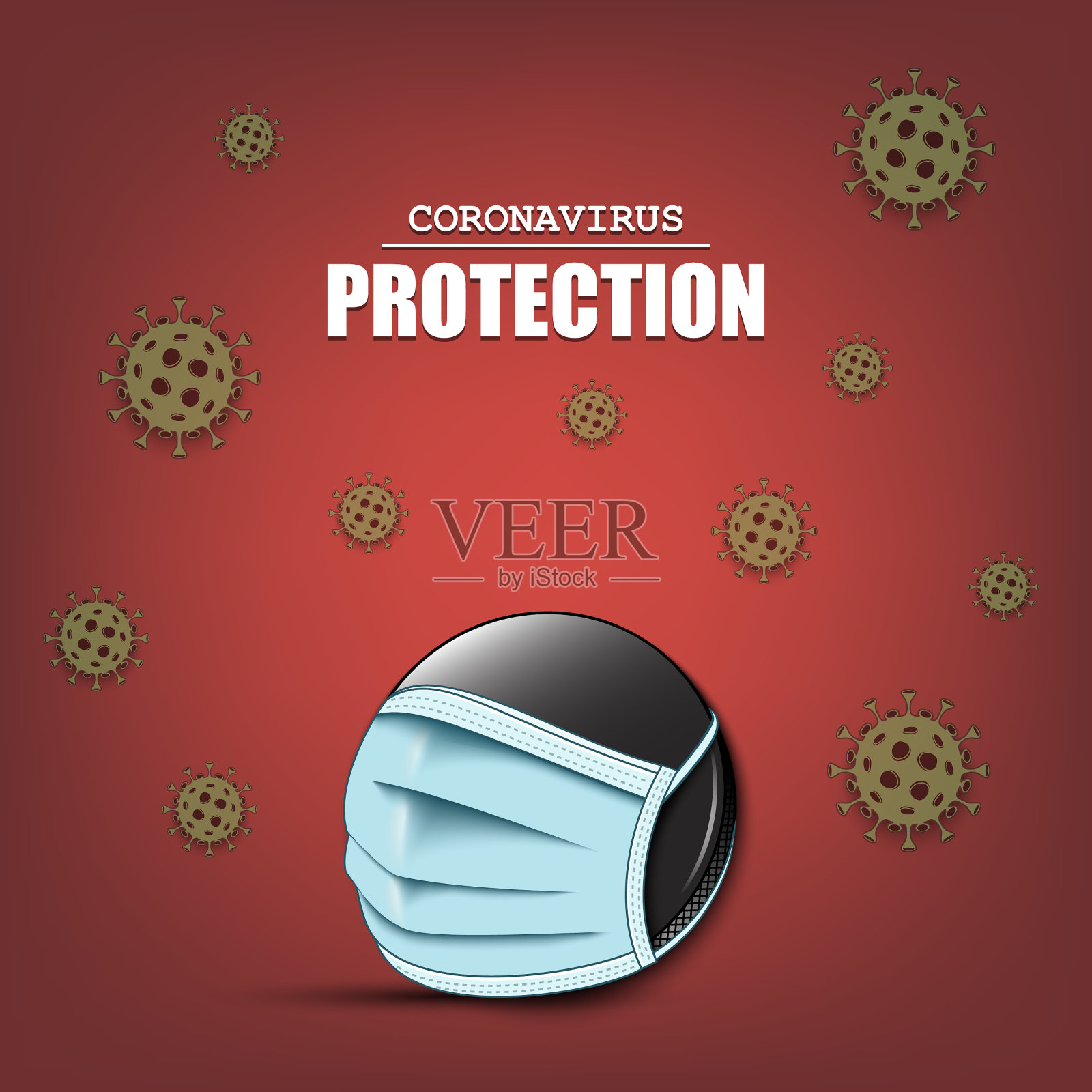 冠状病毒标志和带口罩的冰球插画图片素材