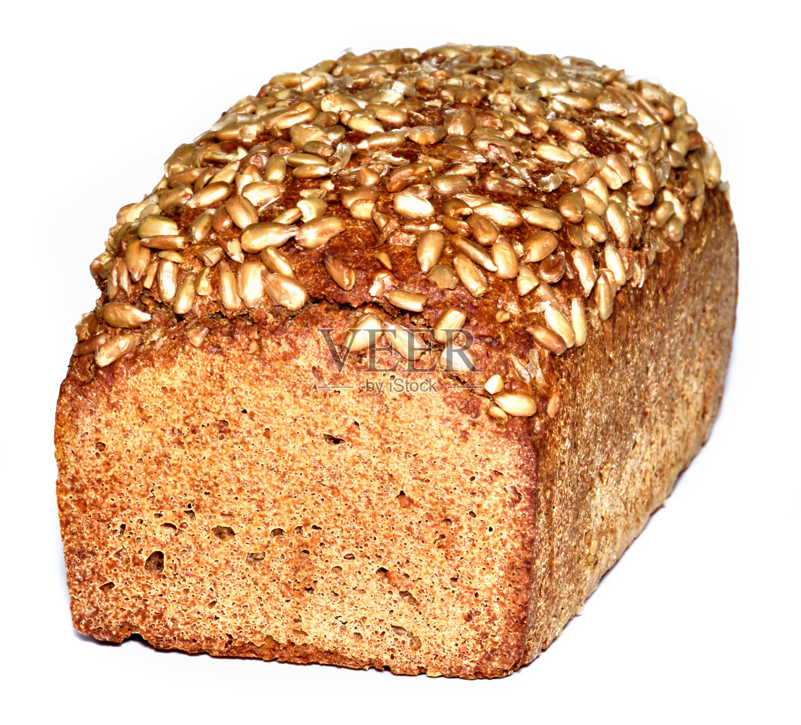面包皮上有种子的向日葵面包,孤立在白色的背景上照片摄影图片