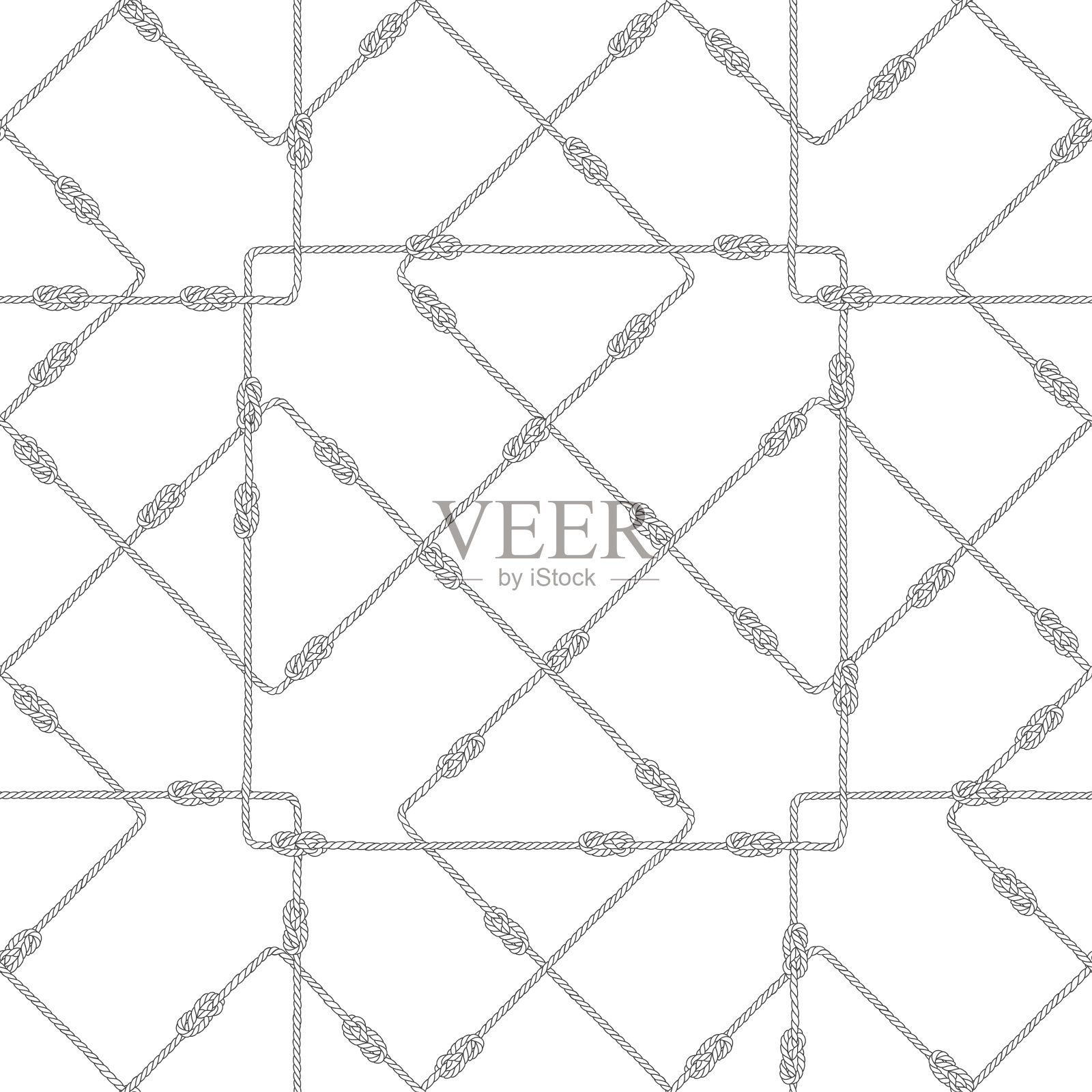 无缝矢量模式与海上绳索和结在白色的背景上。黑白插图。插画图片素材