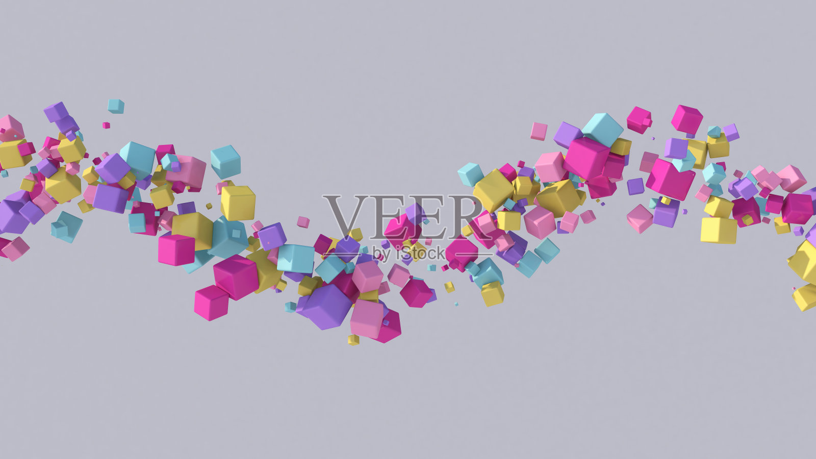 一组色彩鲜艳的立方体。灰色的背景。抽象插图,3d渲染。照片摄影图片