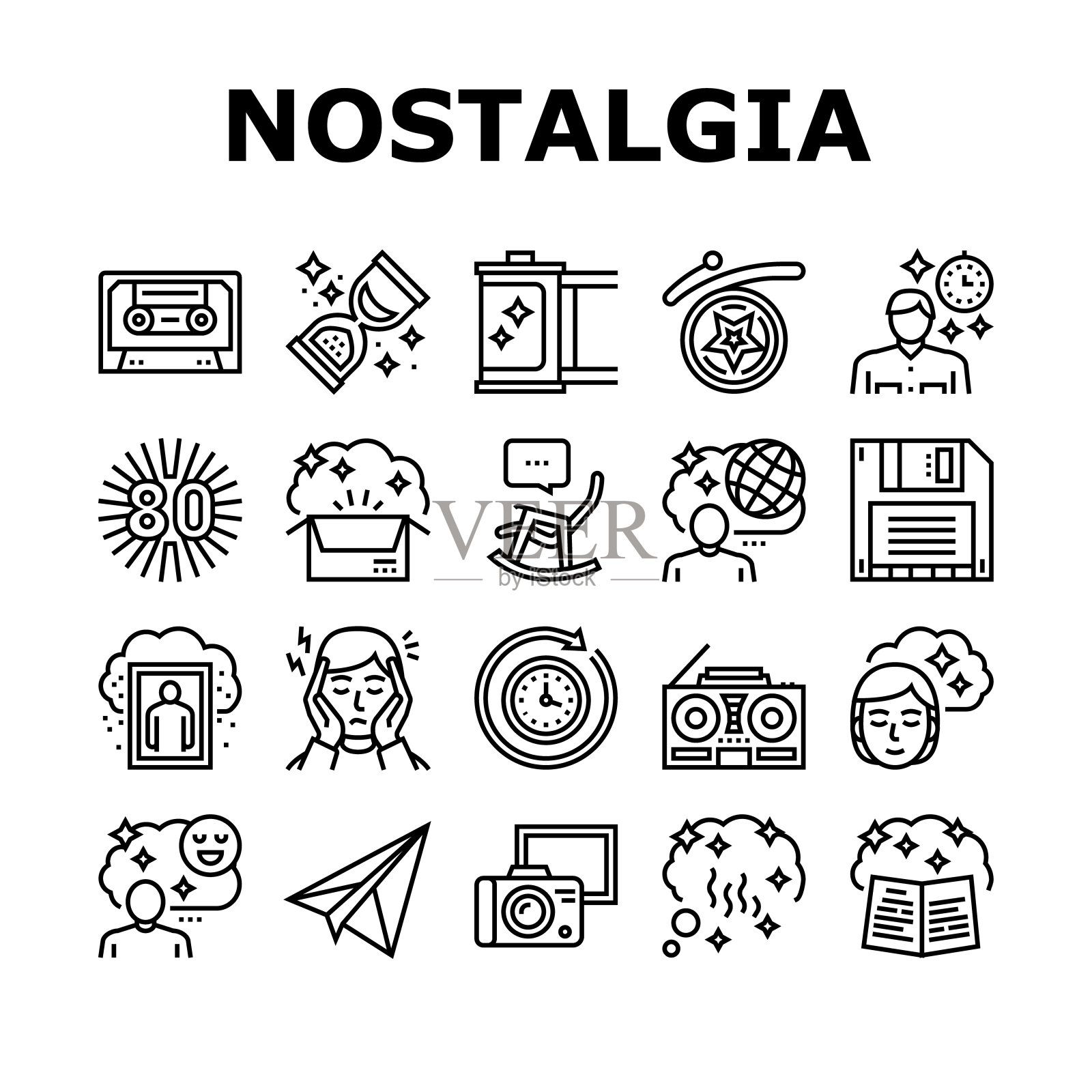 怀旧和记忆收集图标设置向量插画图片素材