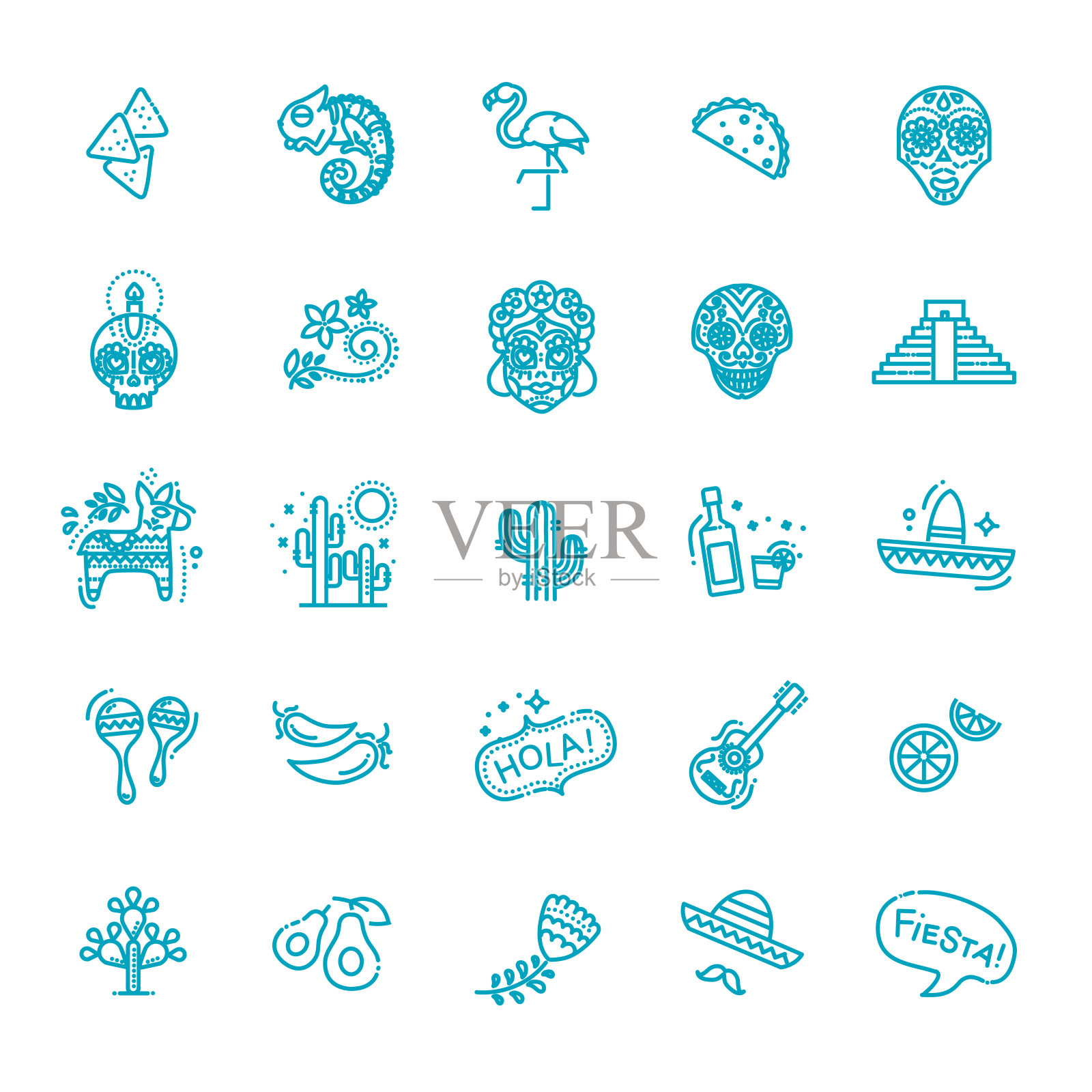 墨西哥文化图标集。亡灵节插画图片素材