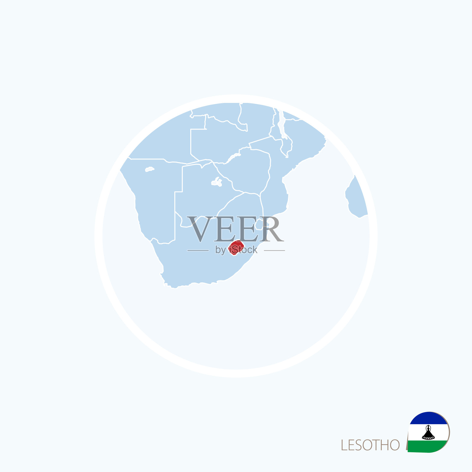 莱索托地图图标。南部非洲的蓝色地图,以红色标出莱索托。插画图片素材