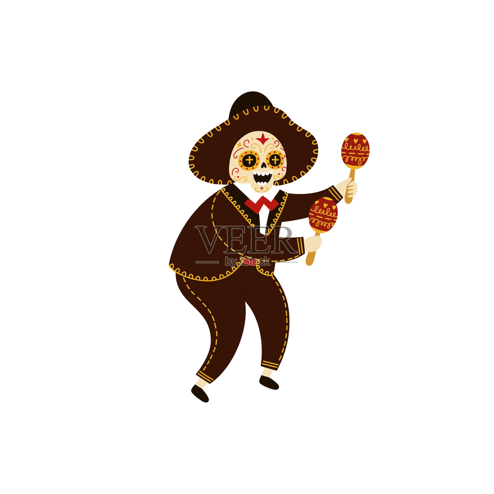 墨西哥流浪音乐家骷髅跳舞和玩沙球插画图片素材