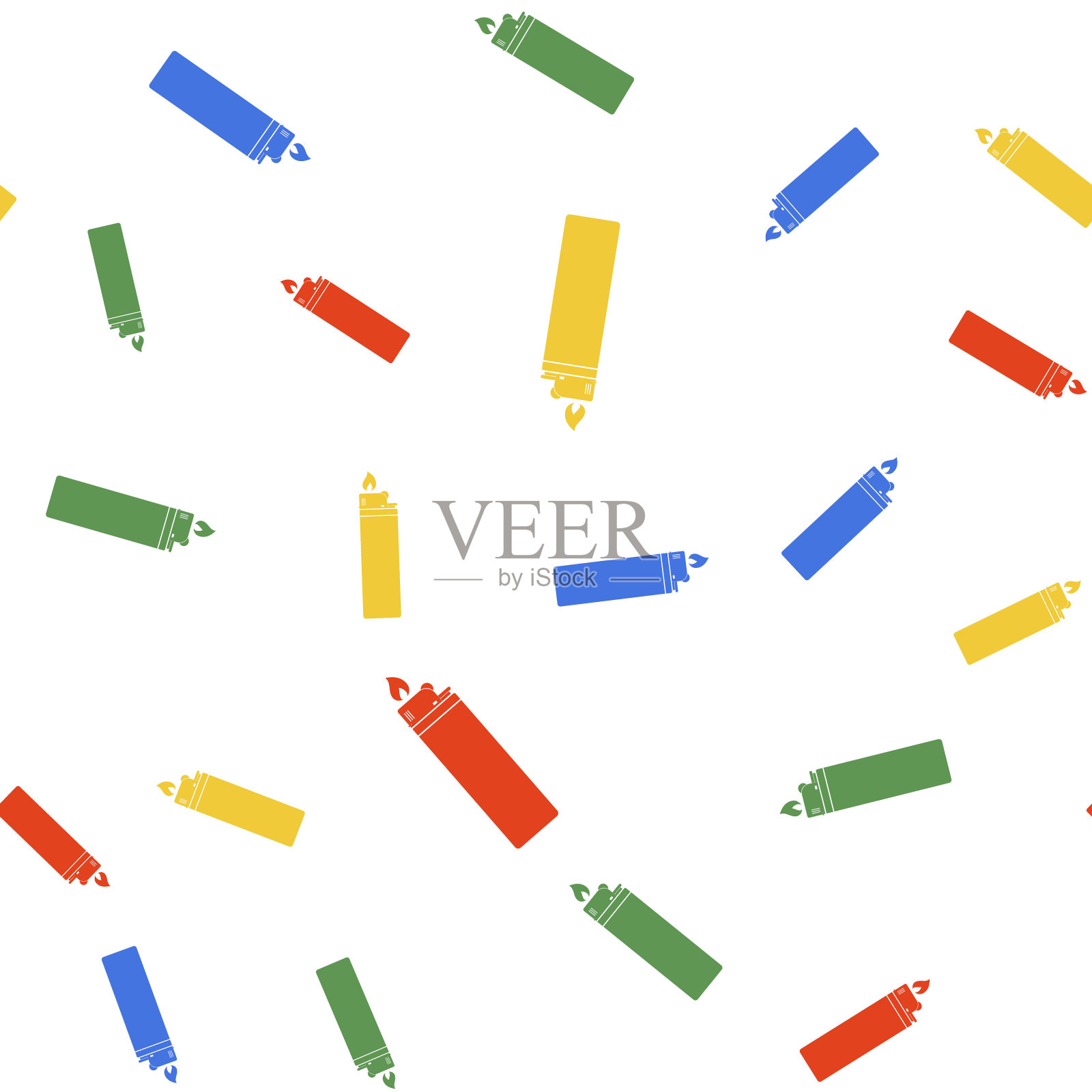 彩色打火机图标隔离无缝模式的白色背景。向量插画图片素材