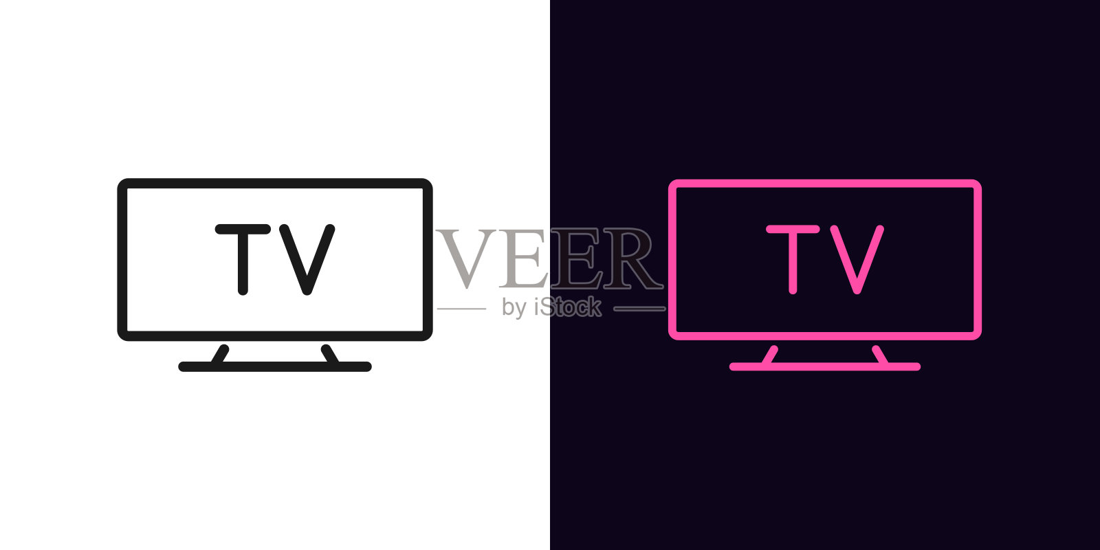 概述电视图标。线性电视标志,孤立宽屏电视显示可编辑的笔划插画图片素材