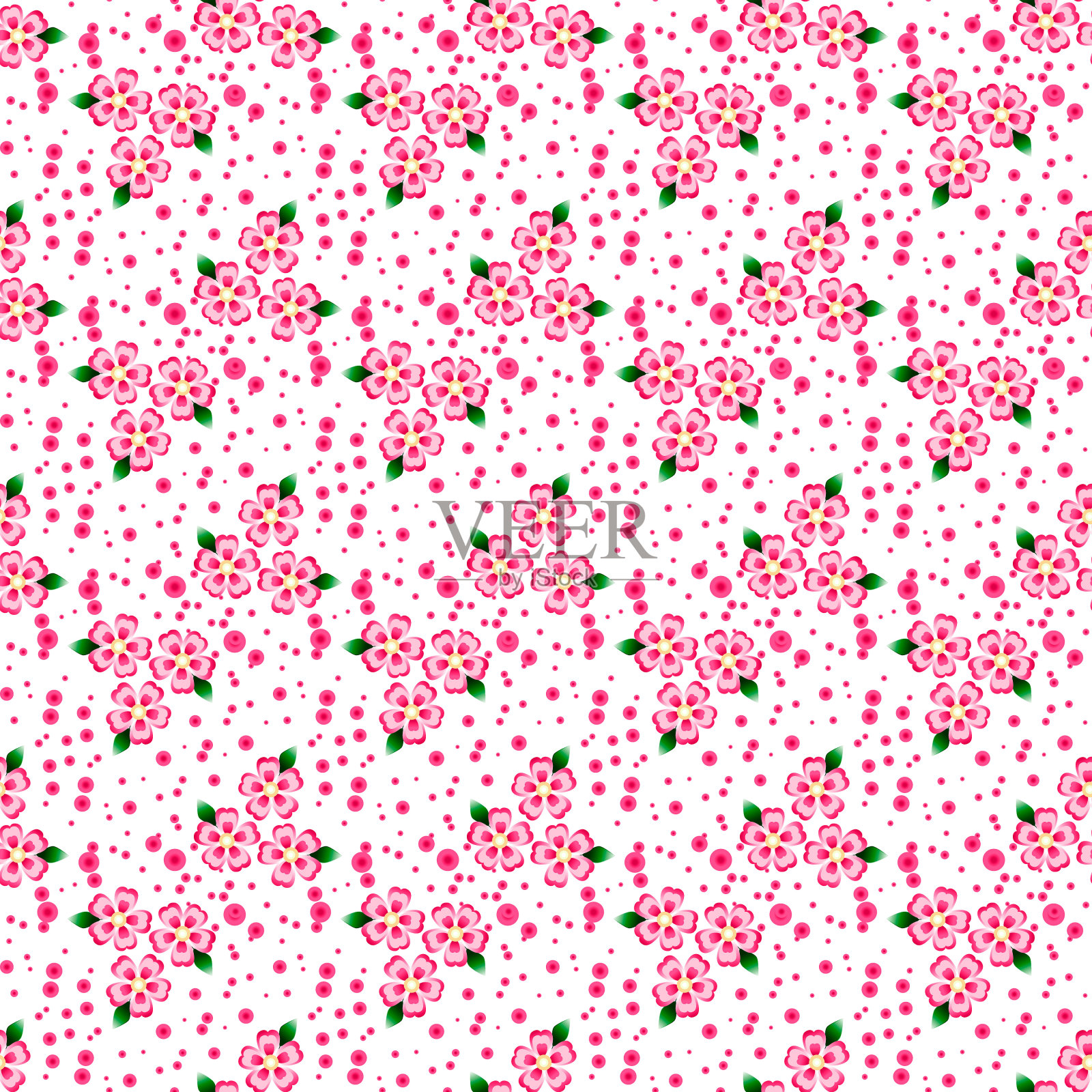 矢量无缝模式与粉红色的花在白色的背景。插画图片素材