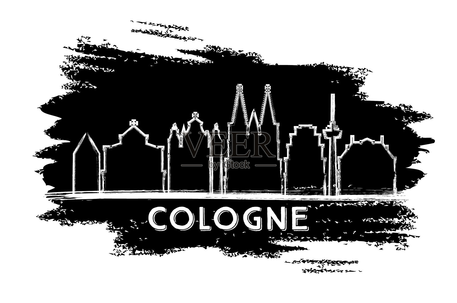 德国科隆城市天际线剪影手插画图片素材