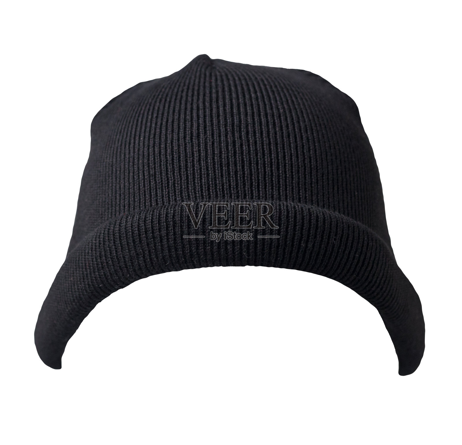 Docker编织黑帽孤立的白色背景。时尚的说唱歌手的帽子。帽子的渔夫照片摄影图片