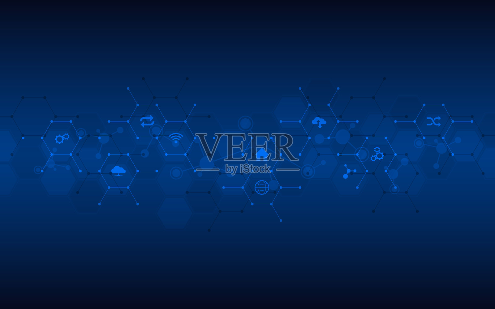 技术背景与平面图标和符号。物联网、通信、网络、创新技术、系统集成的概念和理念。插画图片素材