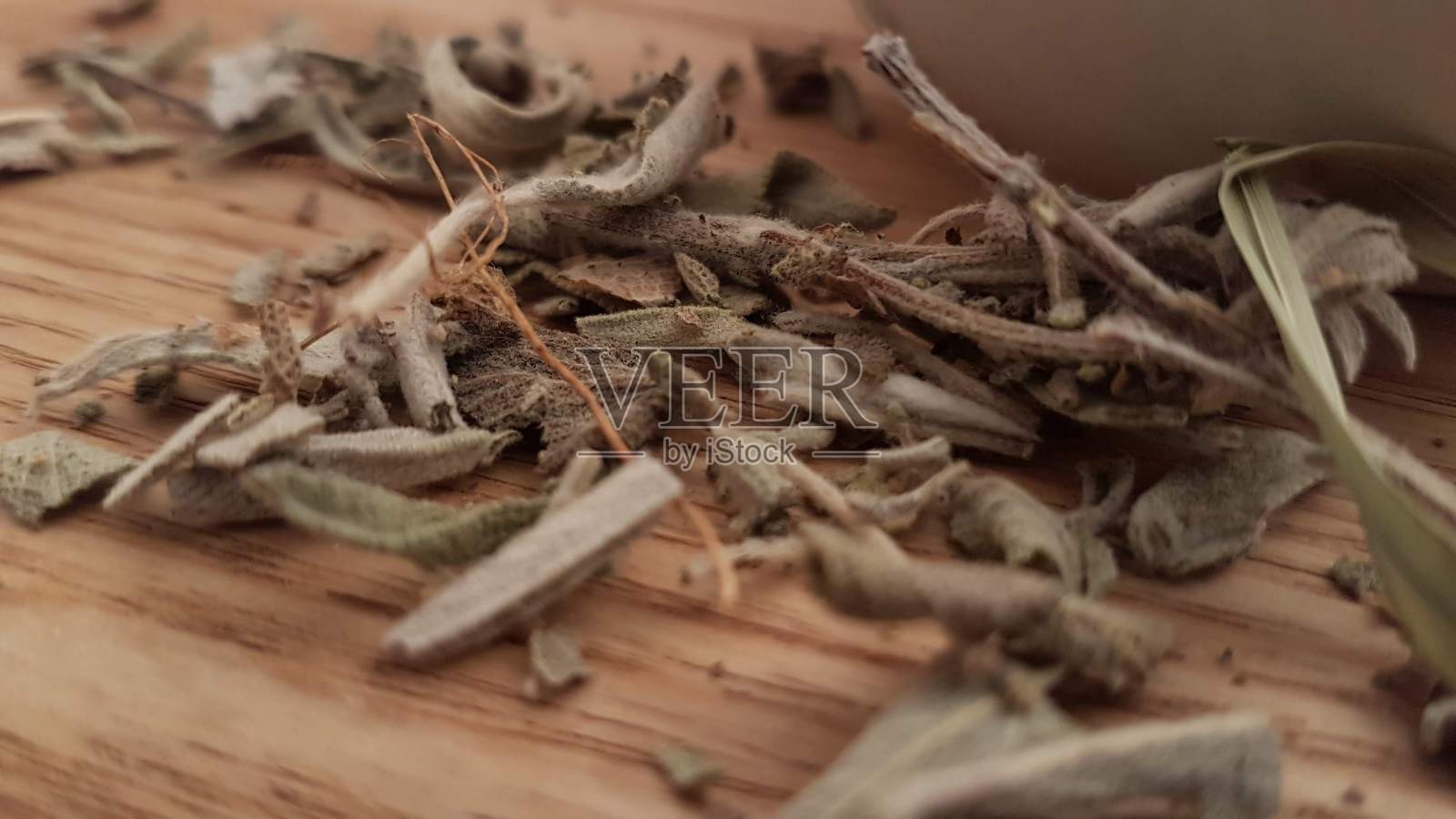 晒干鼠尾草叶子的特写。照片摄影图片