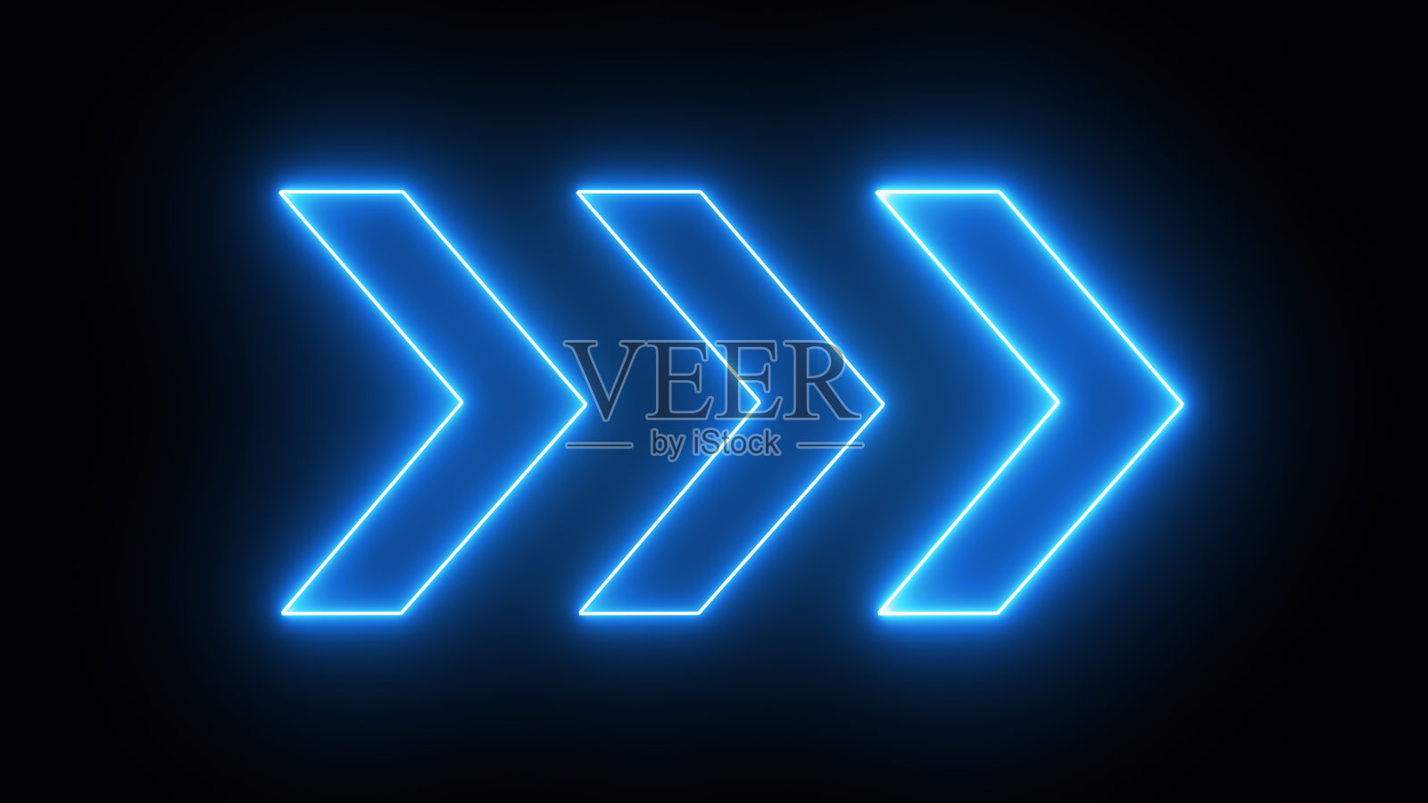 黑色背景上的蓝色氖气箭头照片摄影图片