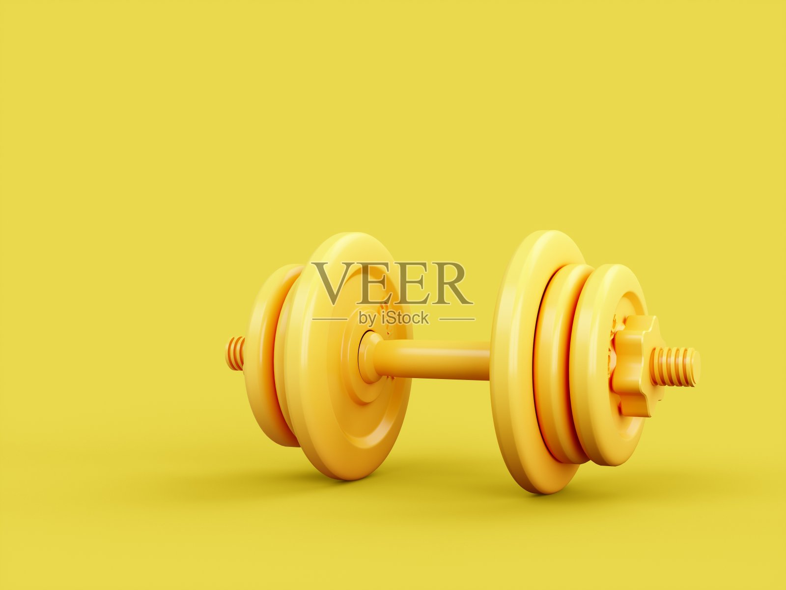 3D渲染黄色哑铃孤立在黄色背景照片摄影图片