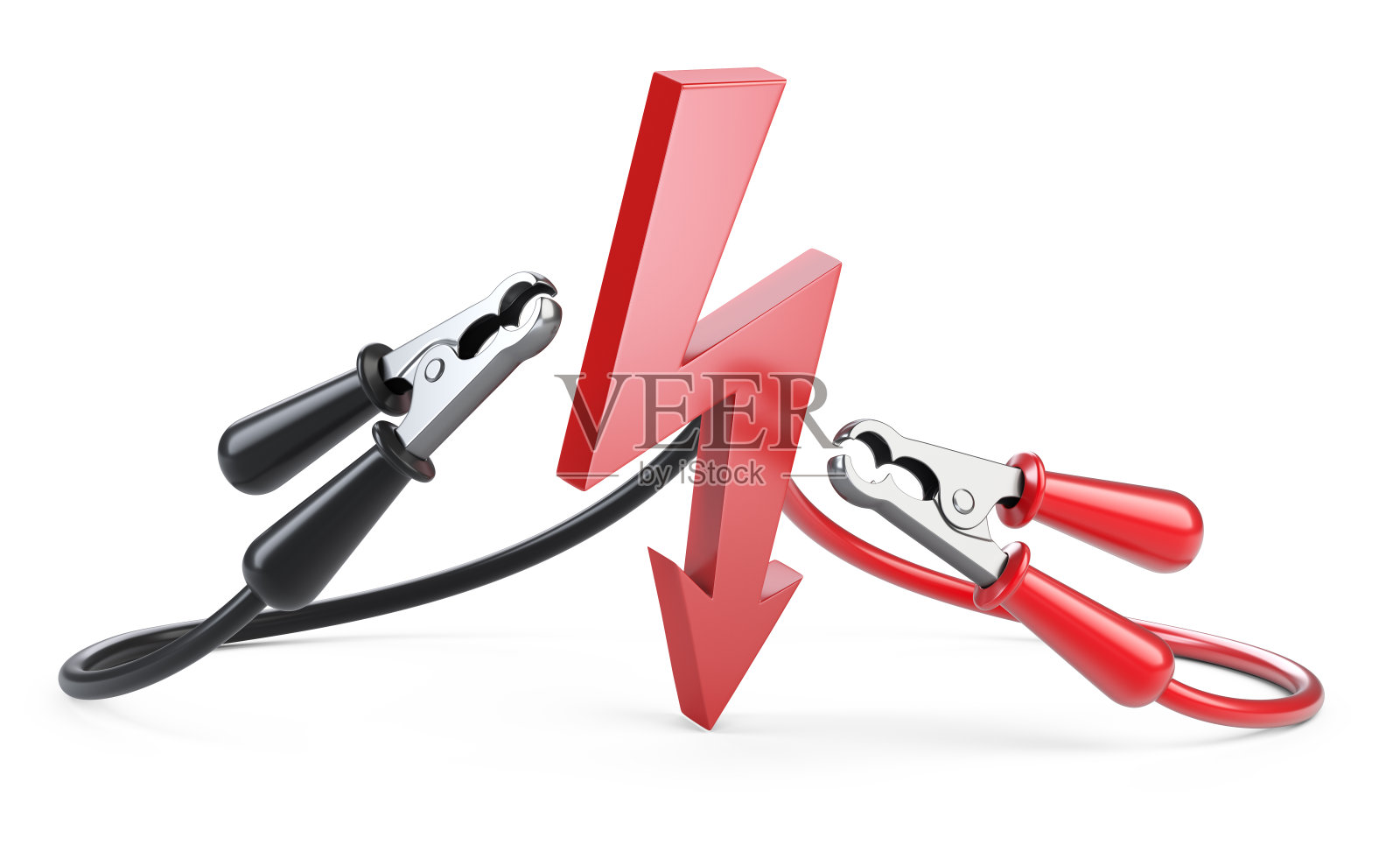 带有电线和大夹子的闪电图标。照片摄影图片