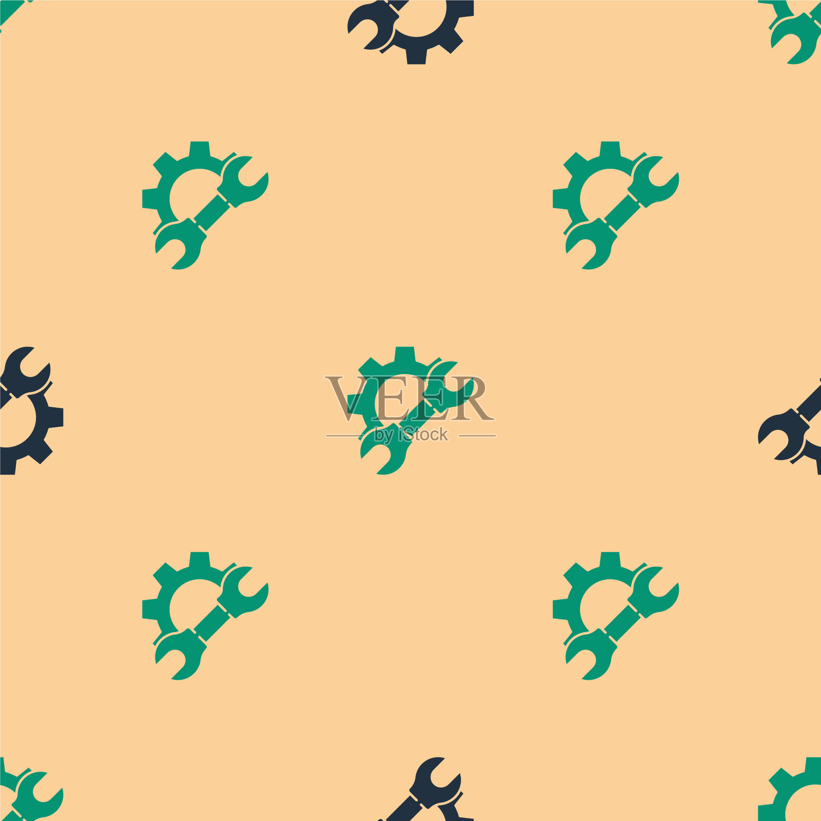 绿色和黑色扳手和齿轮图标插画图片素材