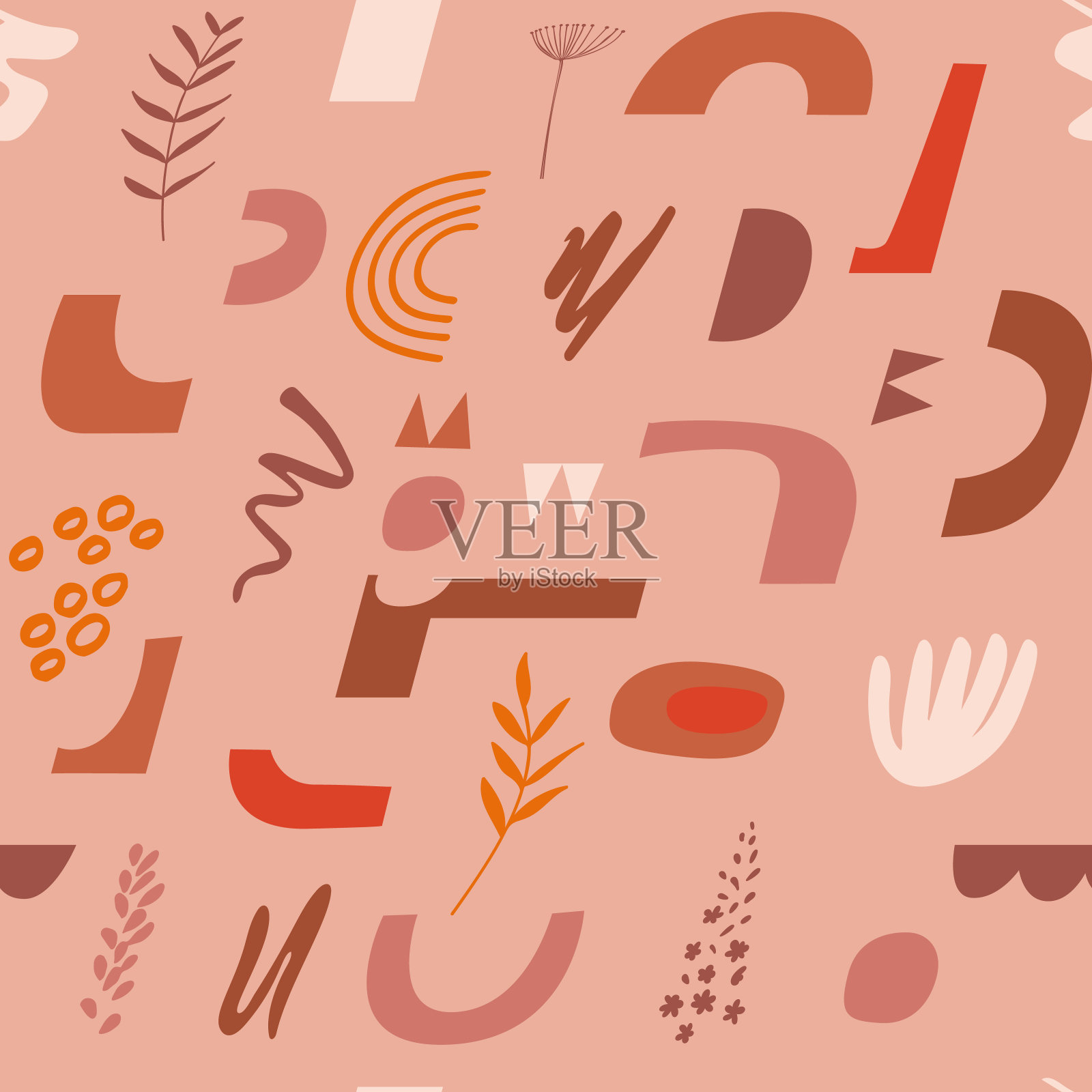 矢量抽象无缝模式与手绘裁剪彩色形状和对象。现代时尚插画。几何背景柔和的颜色与简单的抽象。插画图片素材