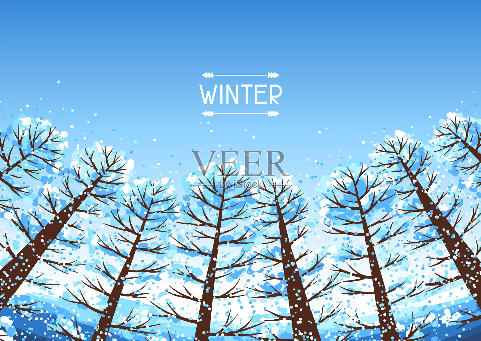 冬季森林背景与程式化的树木插画图片素材