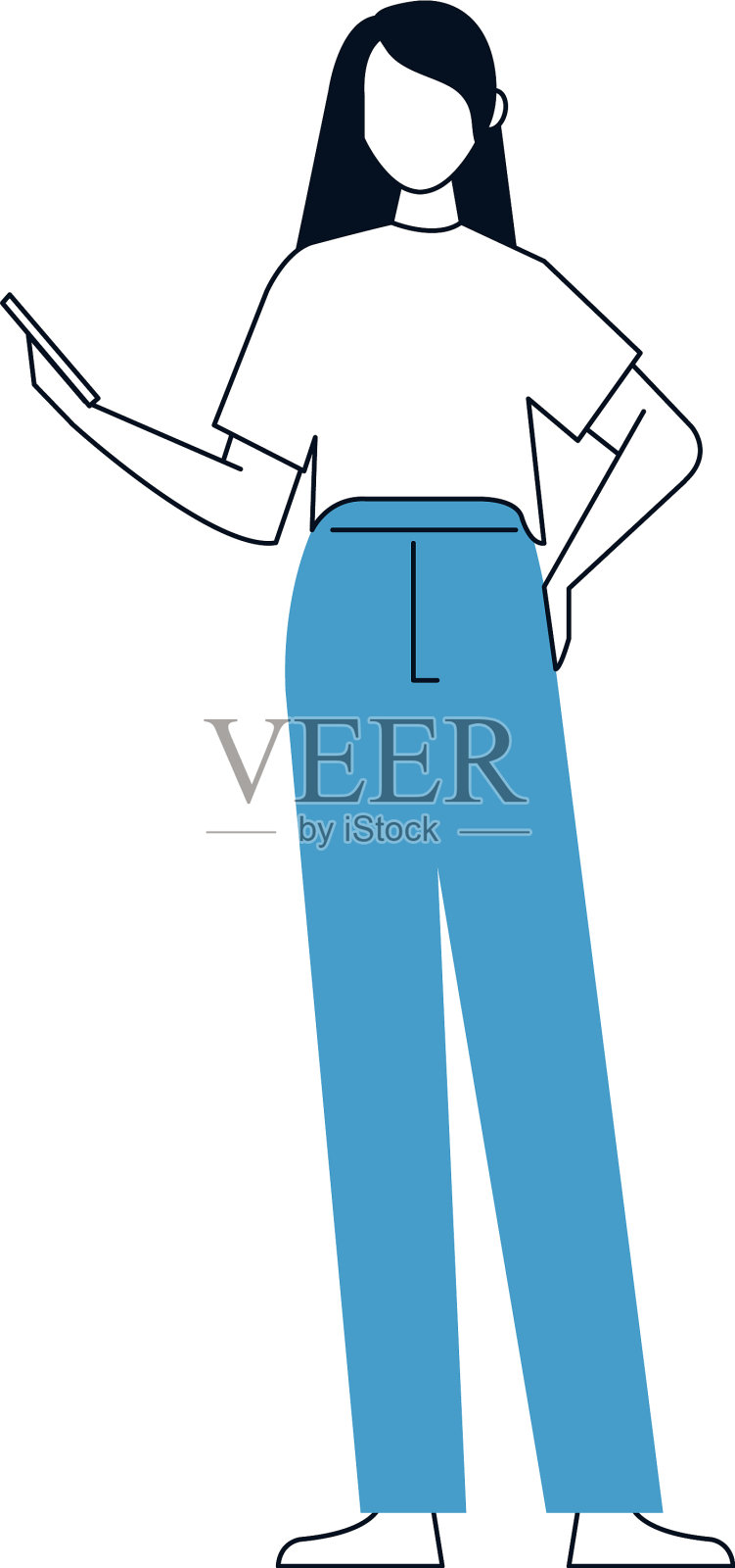 年轻女子使用手机上的智能手机设计元素图片