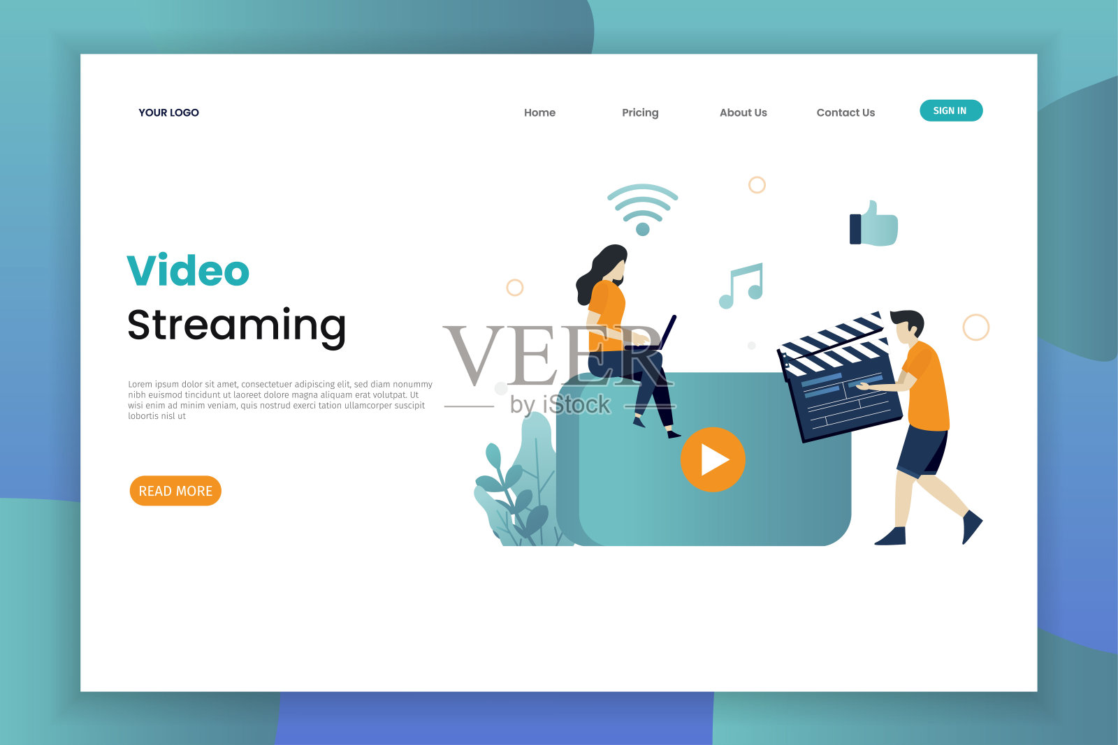 视频流服务登陆页面模板插画图片素材