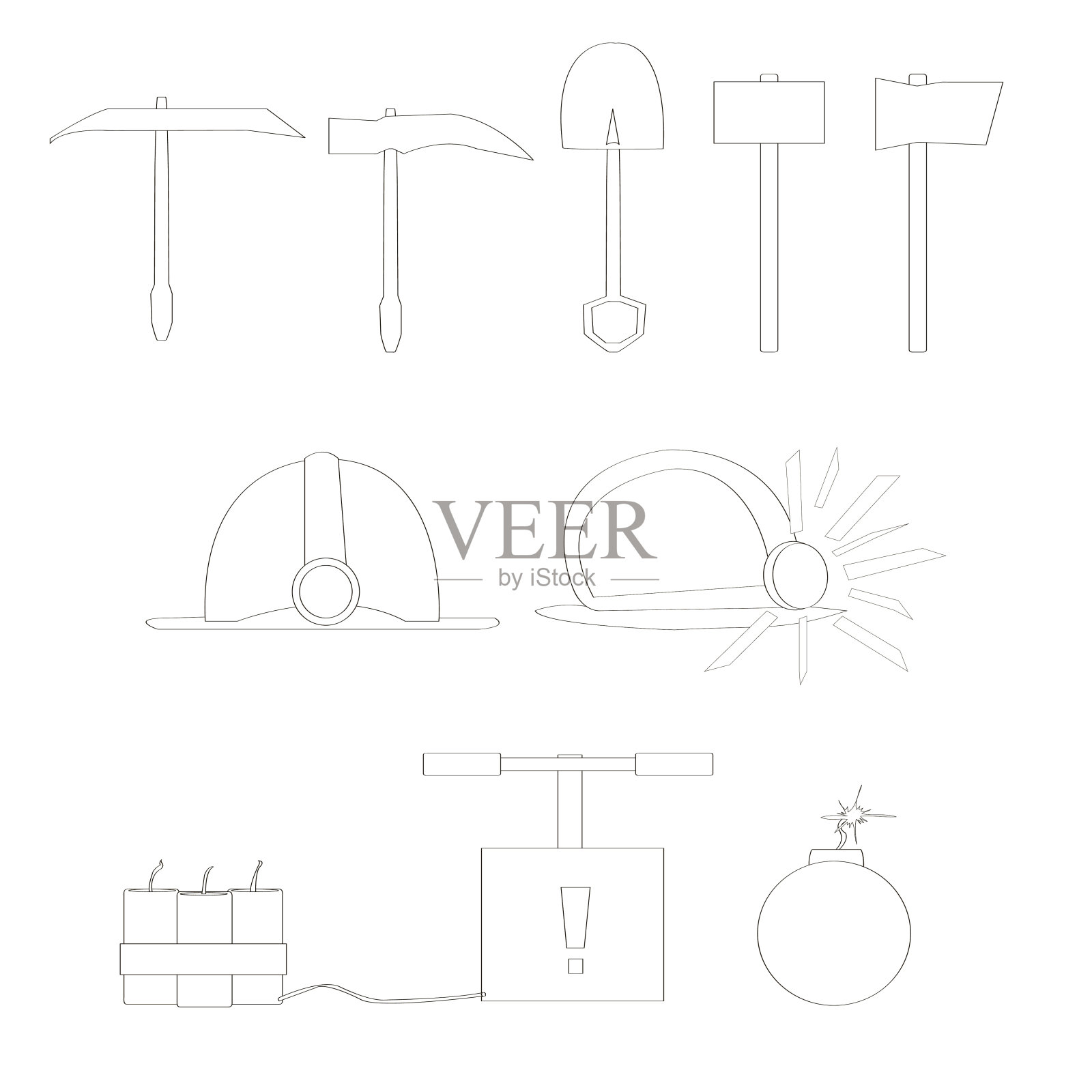白色背景上的建筑工具的一组线性图标图标素材