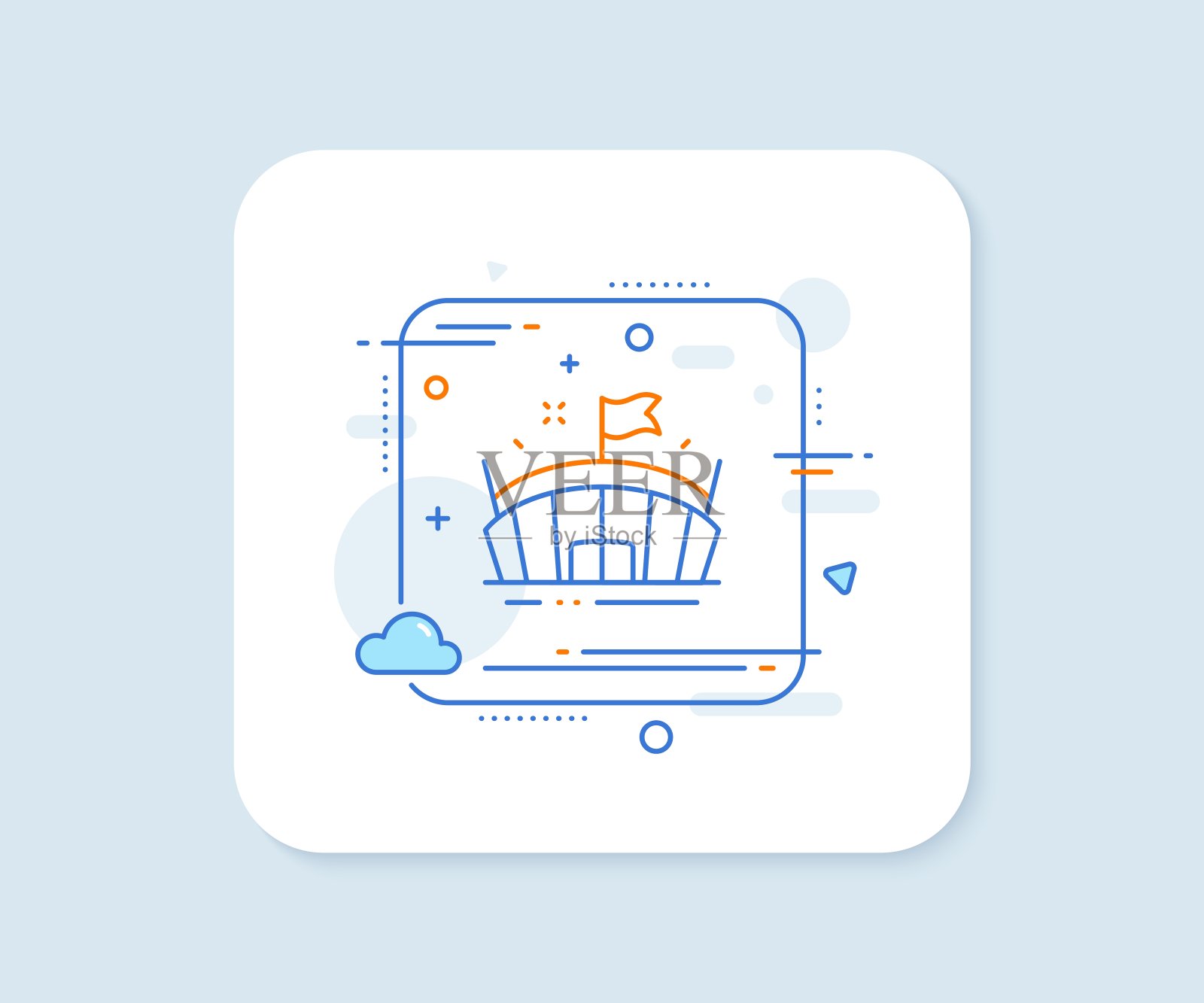 体育场馆线条图标。有旗帜标志的竞技场。运动复杂。向量图标素材