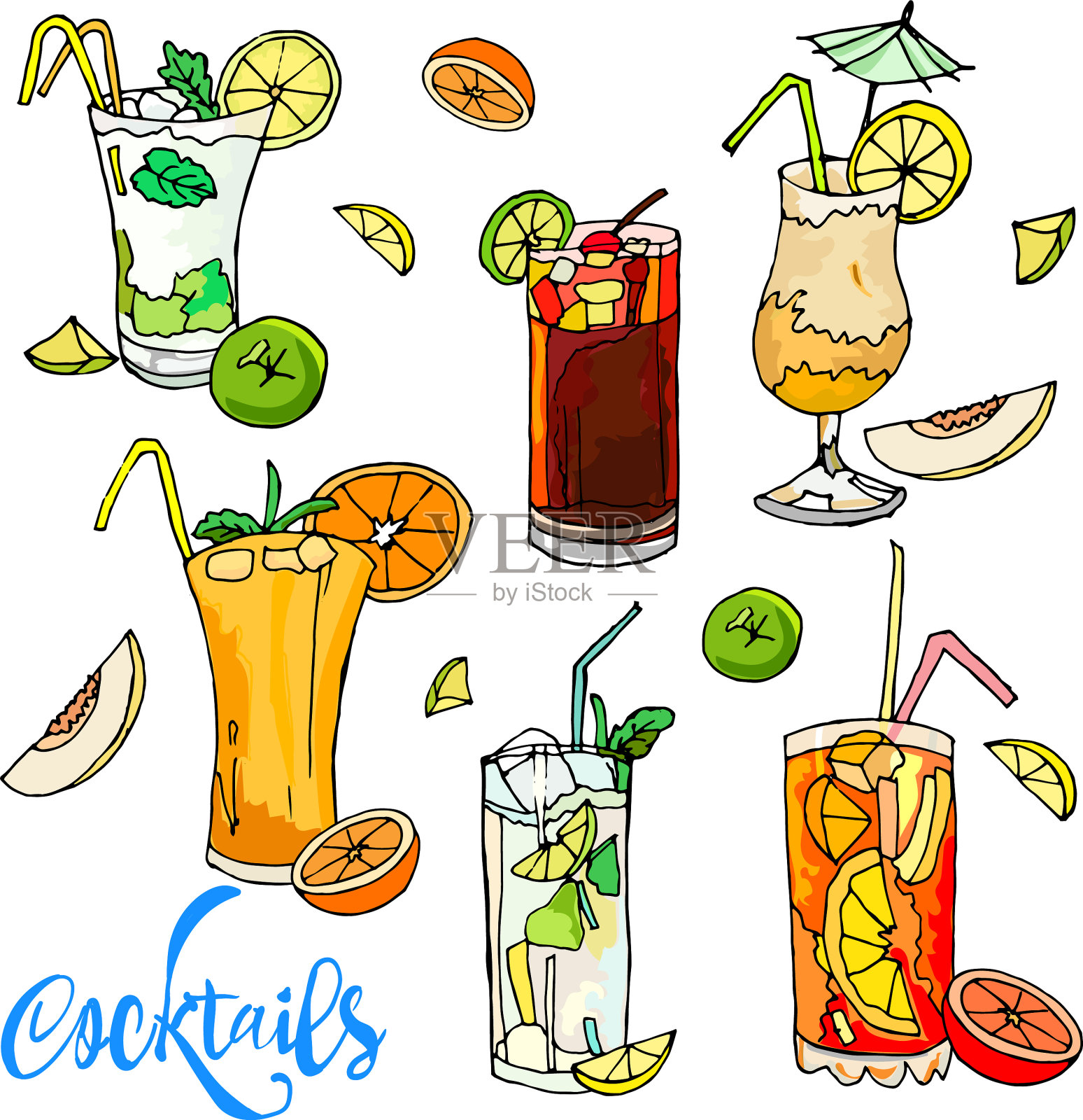 鸡尾酒由各种插画图片素材