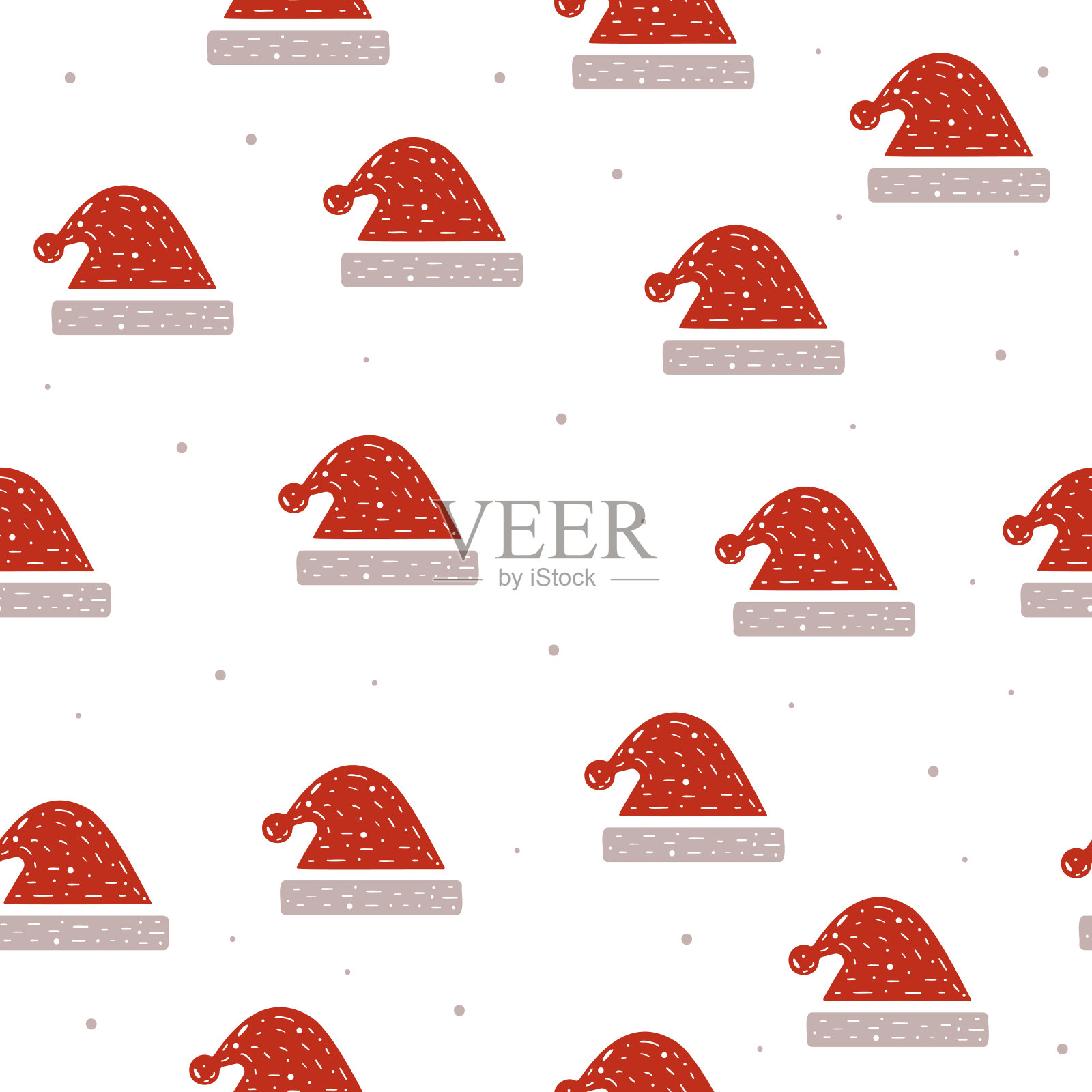 无缝模式的圣诞帽在一个白色的背景平风格。插画图片素材