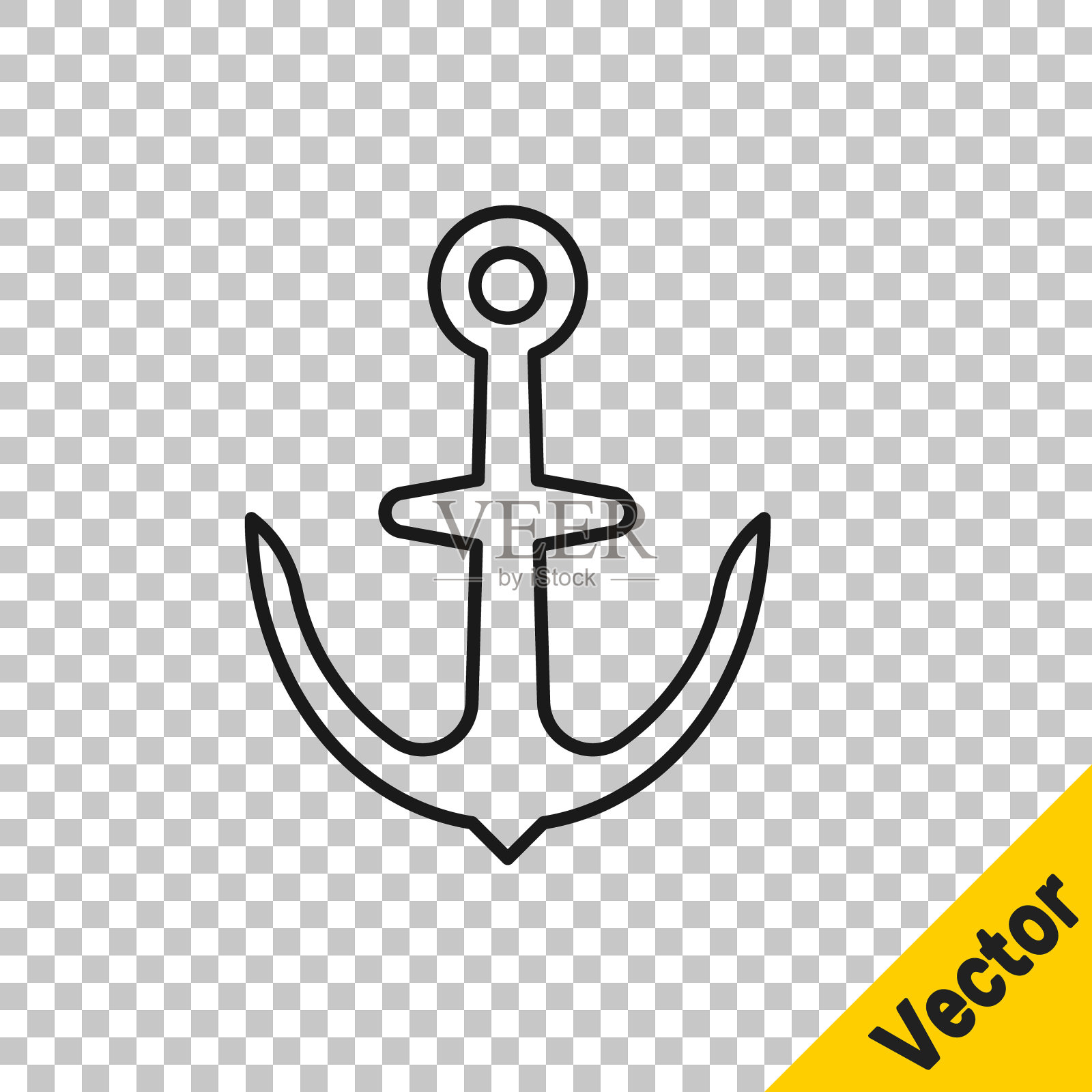 黑线锚图标隔离在透明背景上。向量插画图片素材