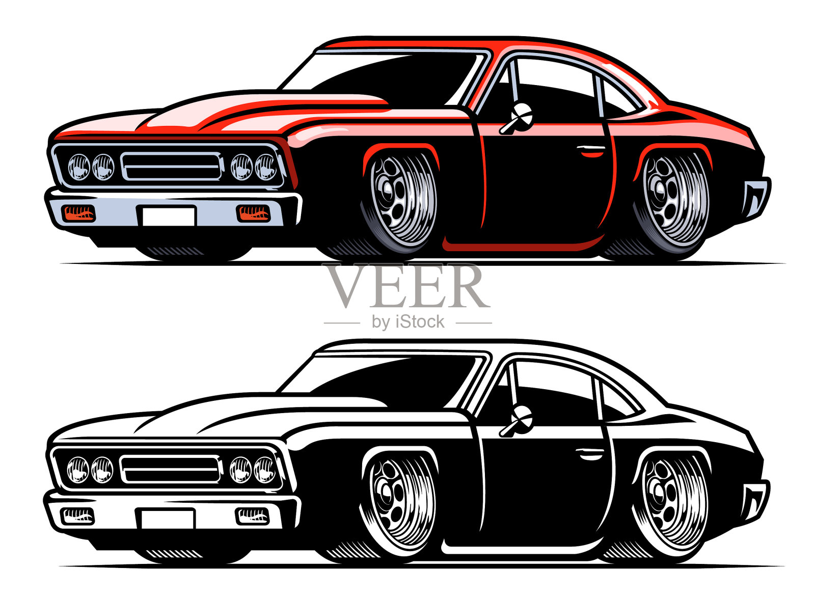美国老式肌肉车插画图片素材