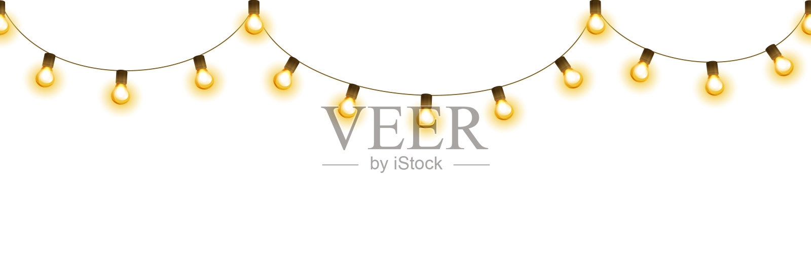 灯泡花环,孤立向量装饰。一串金色的圣诞彩灯。插画图片素材