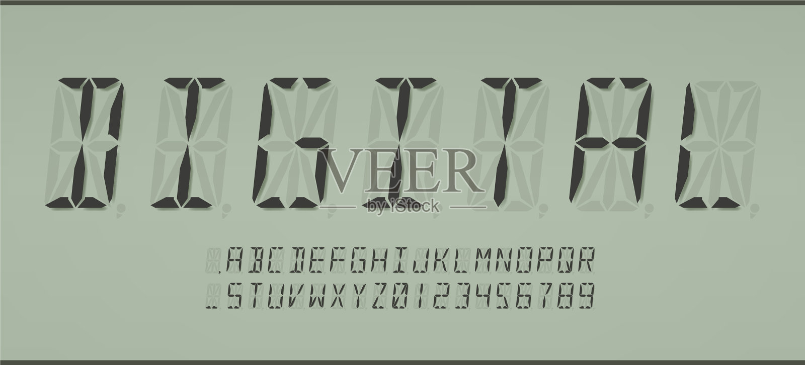 数字16段LCD显示字体插画图片素材