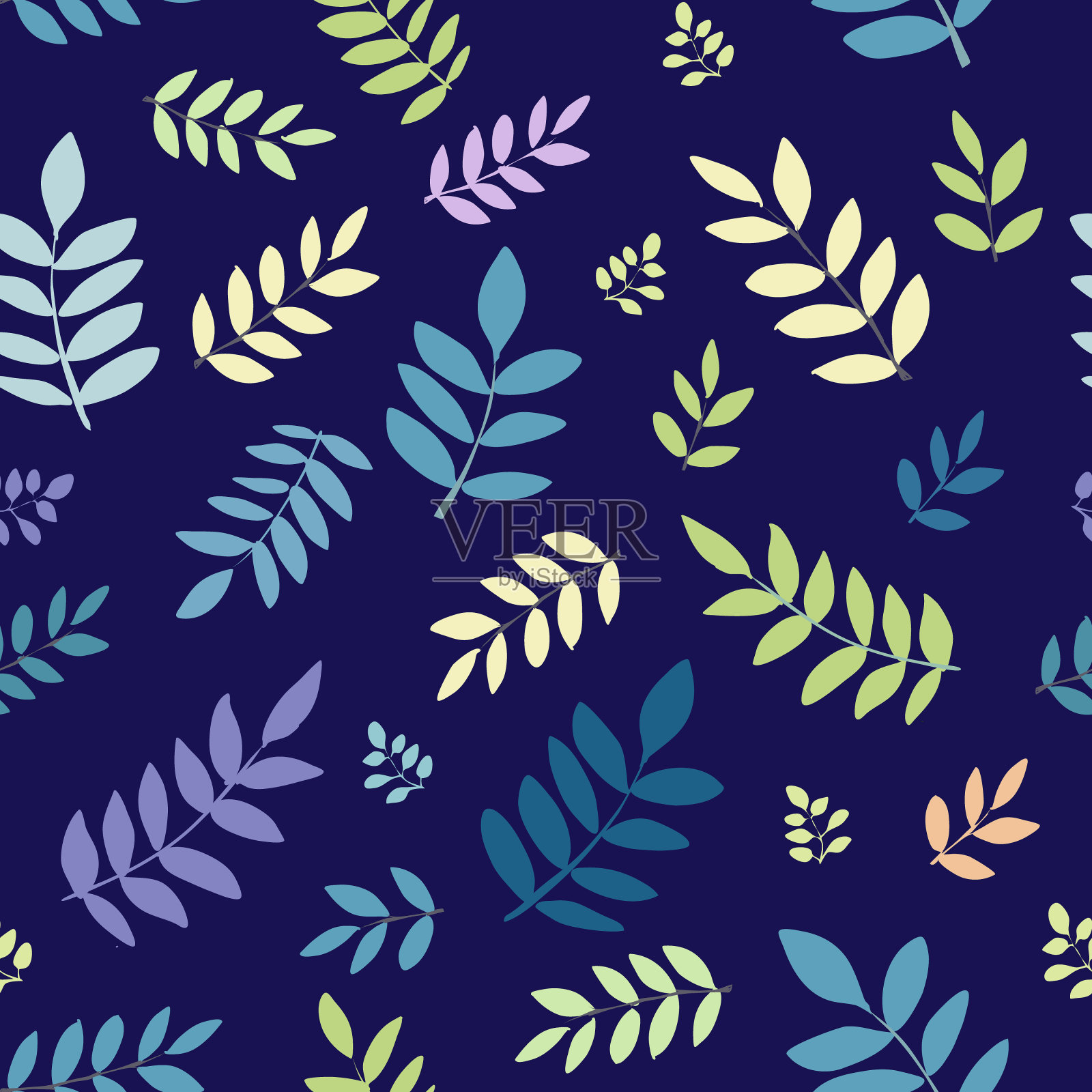 彩色的叶子在蓝色的背景图案插画图片素材