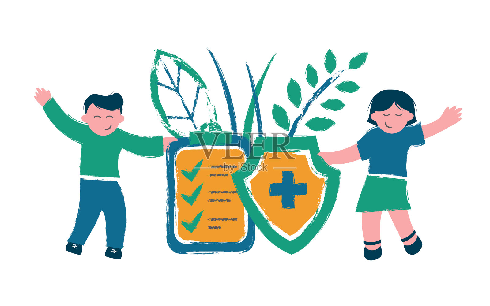 人们拿着盾牌和剪贴板的概念设计元素图片