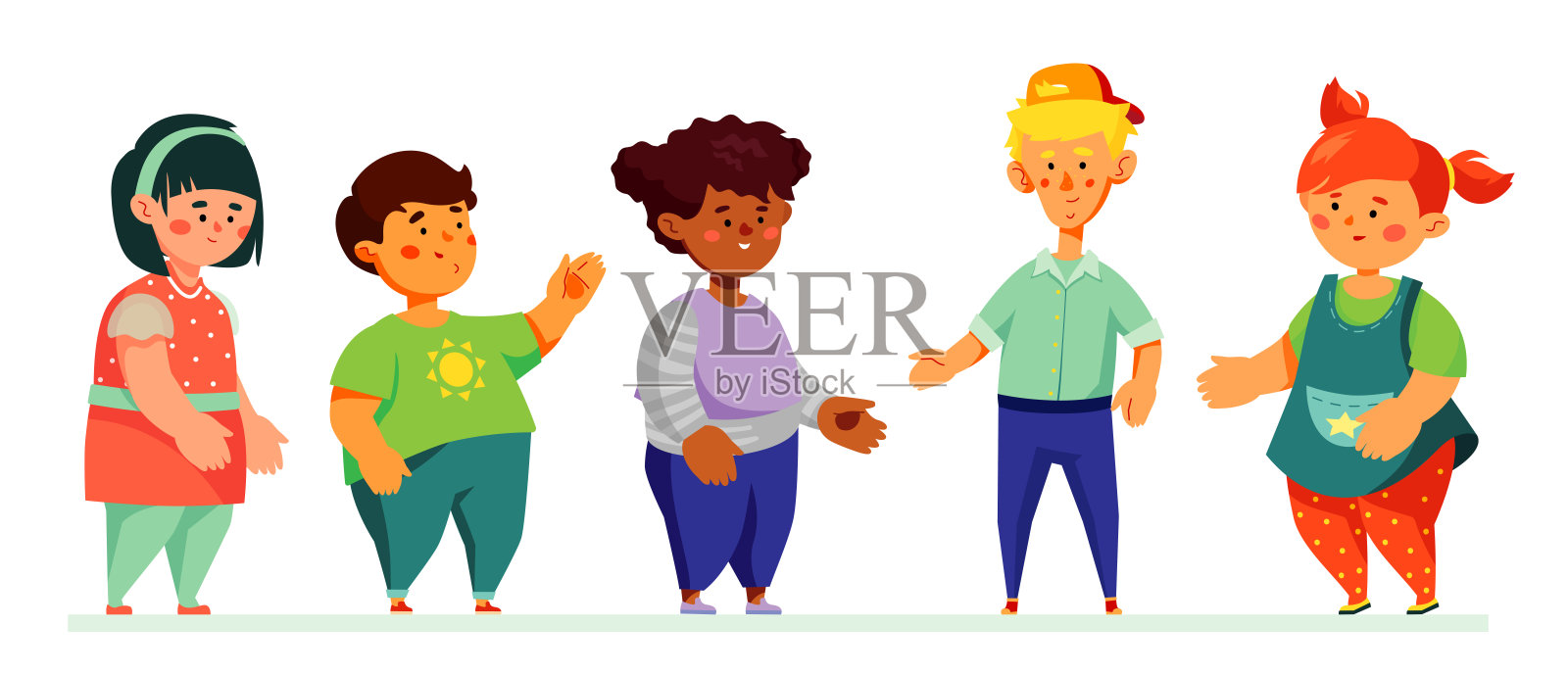 快乐的学龄前儿童-丰富多彩的角色插画图片素材