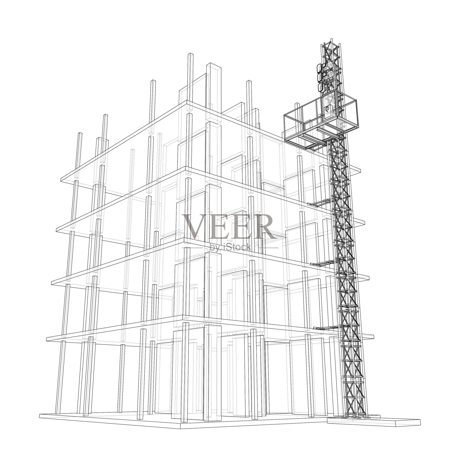 有桅杆升降机的在建建筑设计元素图片