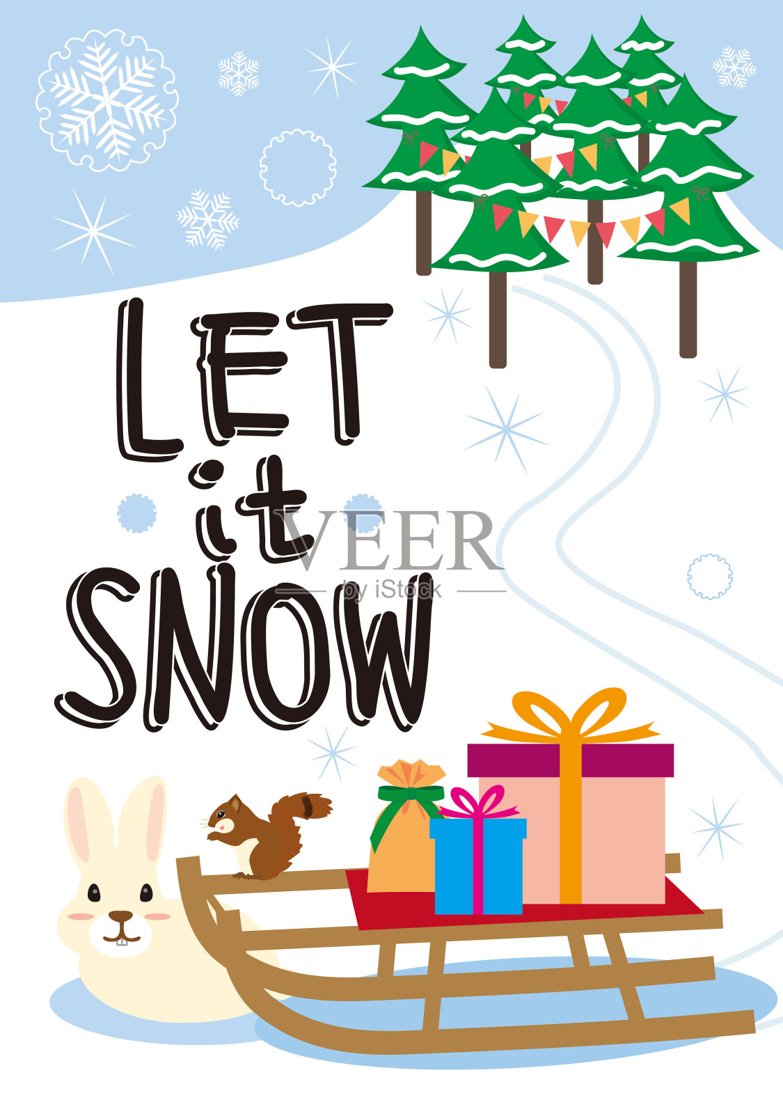 “让它下雪”礼盒问候插画图片素材