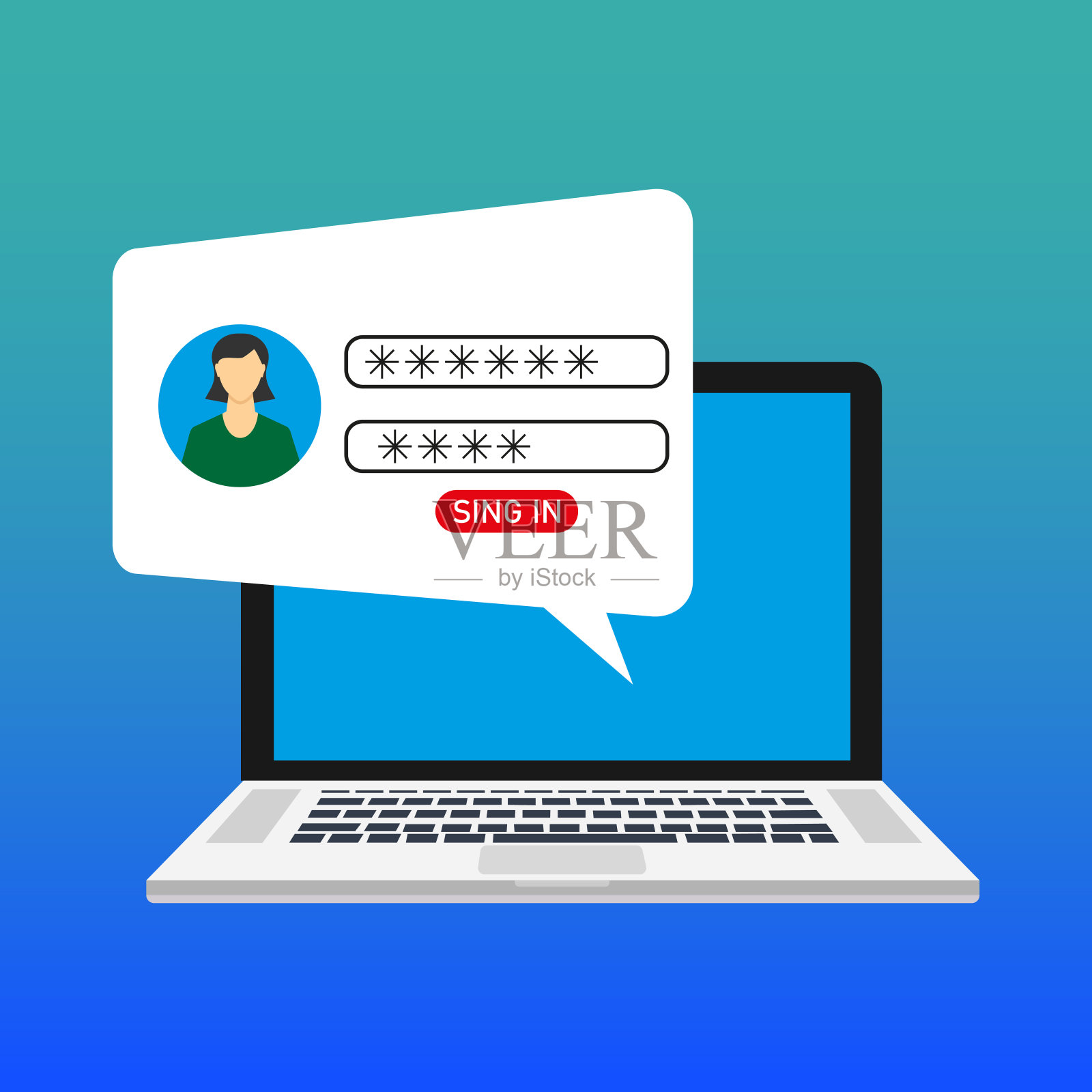笔记本电脑屏幕上的登录页面。在线登录表单,登录页面。用户配置文件,帐户访问。向量EPS10插画图片素材