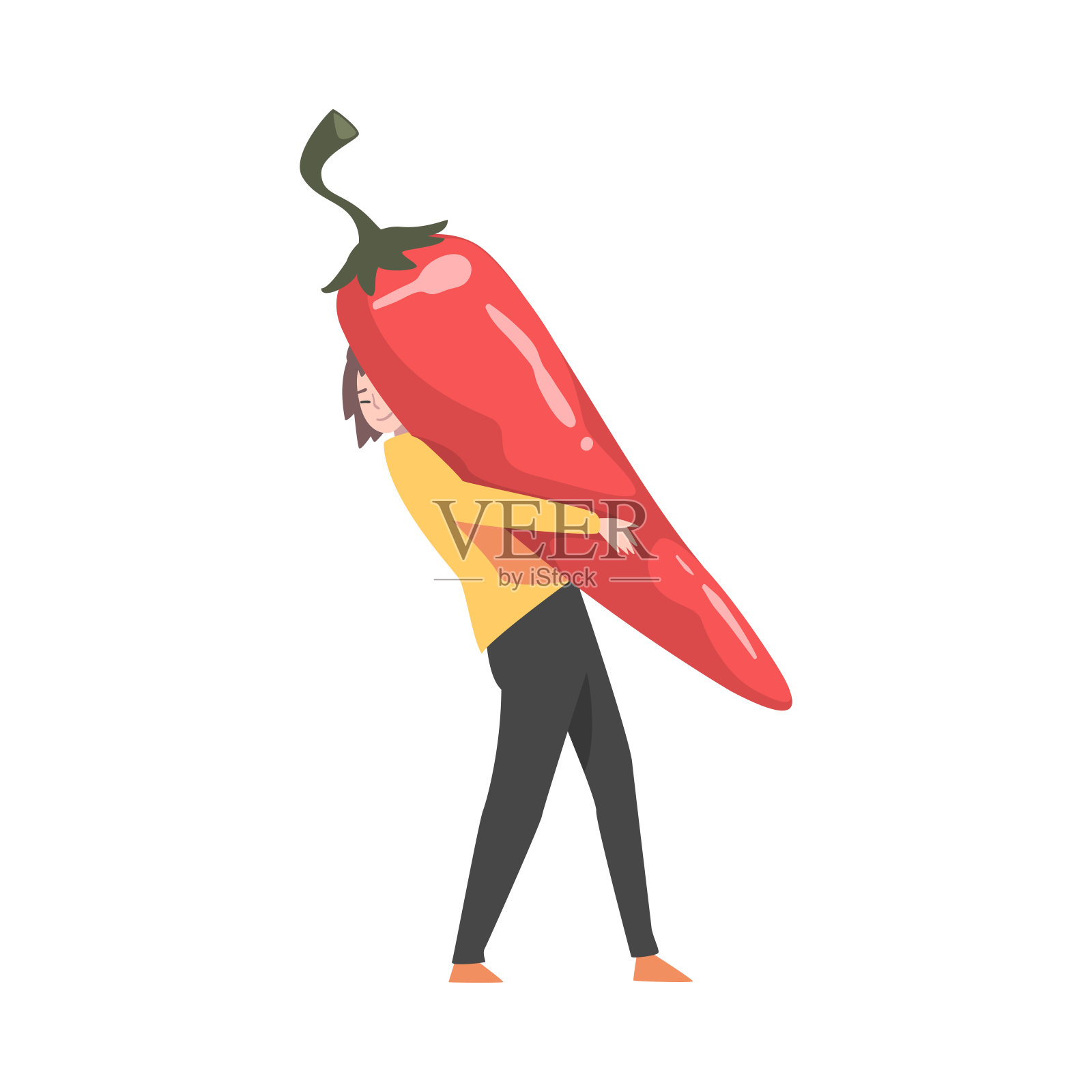 小女人携带巨大的成熟辣椒作为食物成分矢量插图插画图片素材