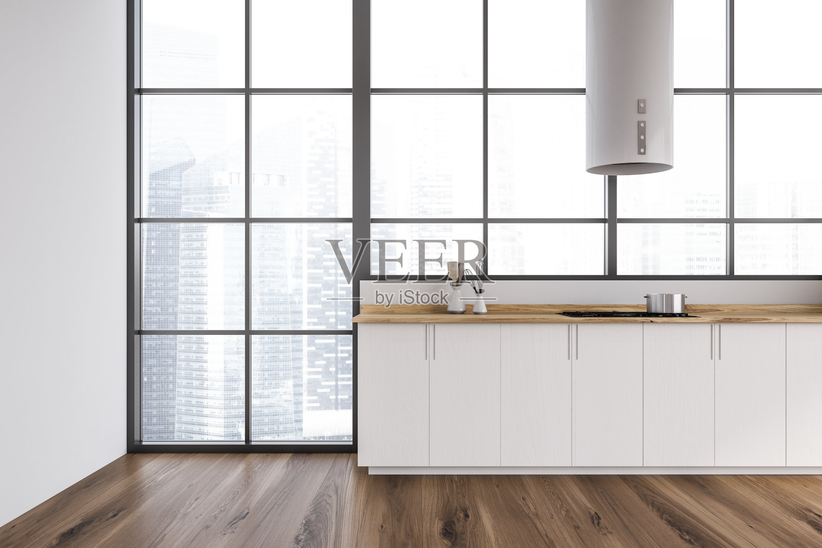 酒吧在白色全景厨房内部照片摄影图片