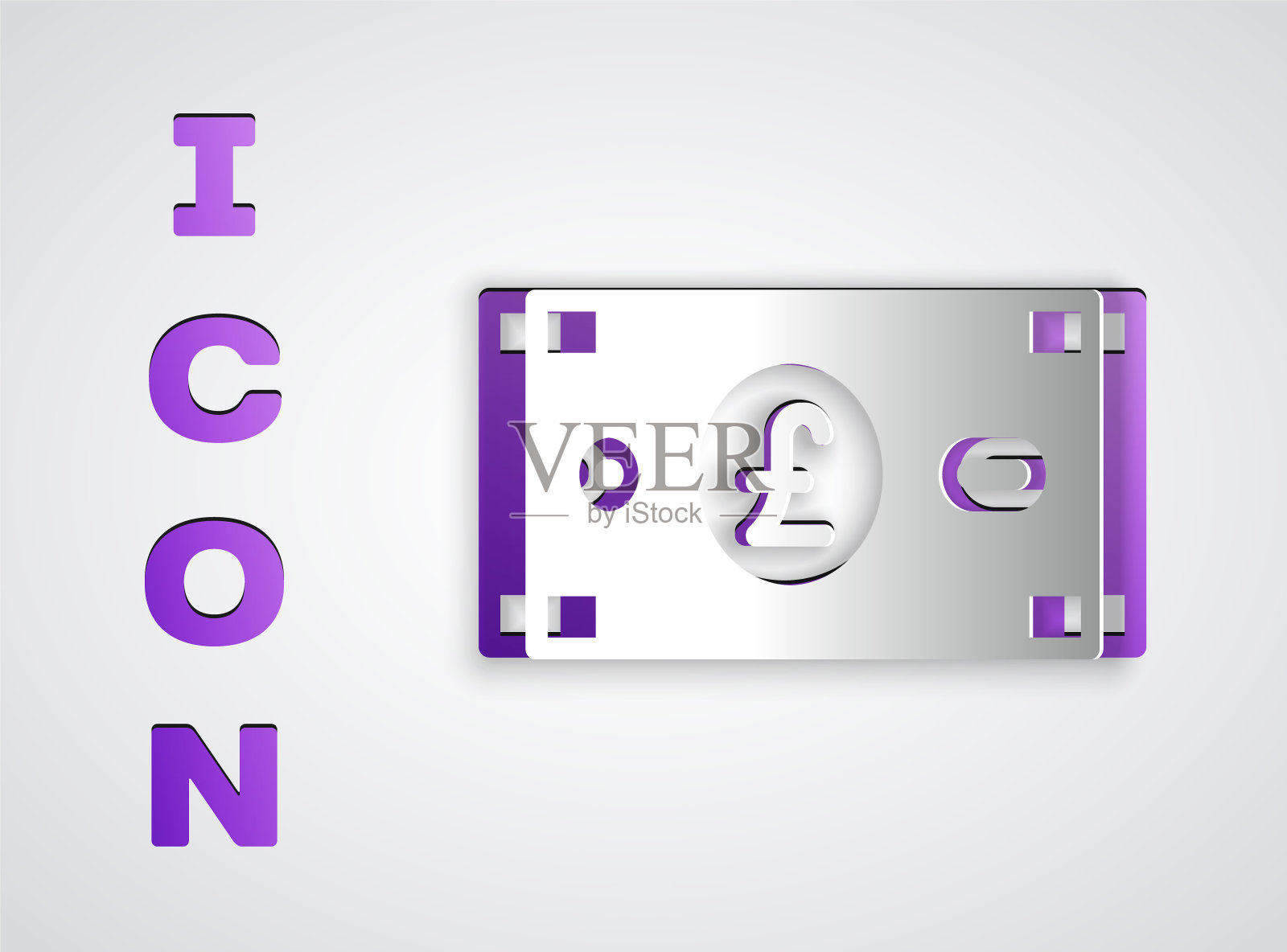 剪纸英镑货币图标孤立的灰色背景。英镑英镑的货币符号。纸艺术风格。向量图标素材