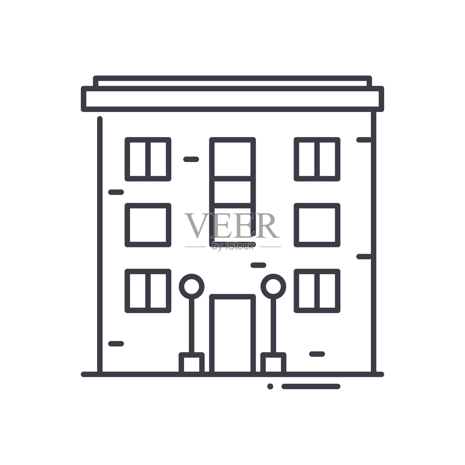 3级建筑图标,线性孤立的插图,细线矢量,网页设计标志,大纲概念符号与可编辑的白色背景笔触。插画图片素材