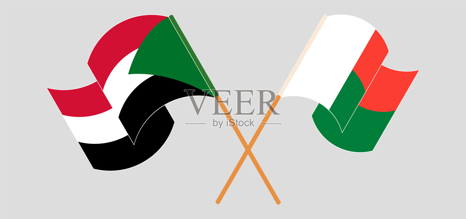 交叉挥舞的马达加斯加和苏丹国旗插画图片素材