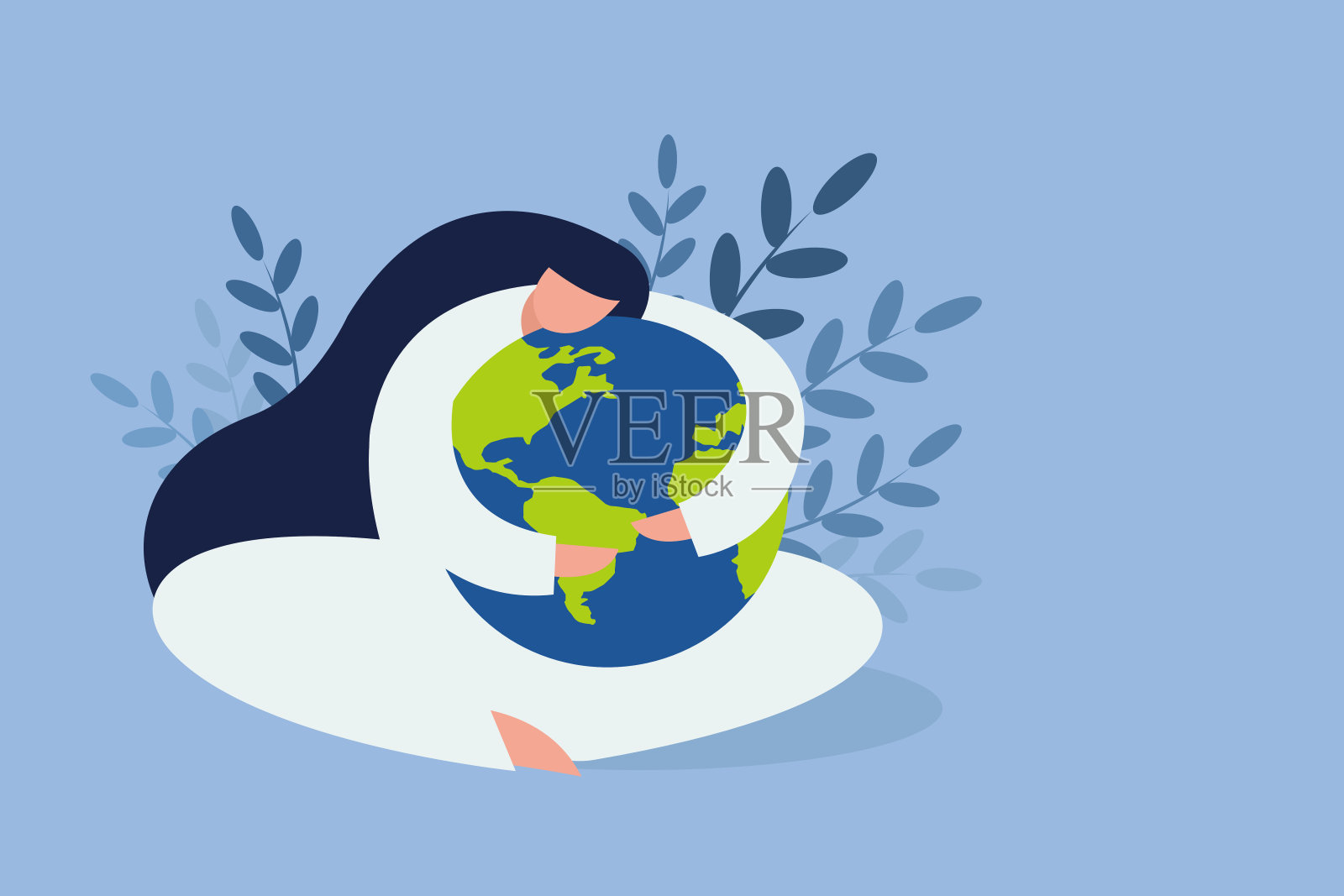 一个女孩用爱拥抱地球的概念性插图插画图片素材