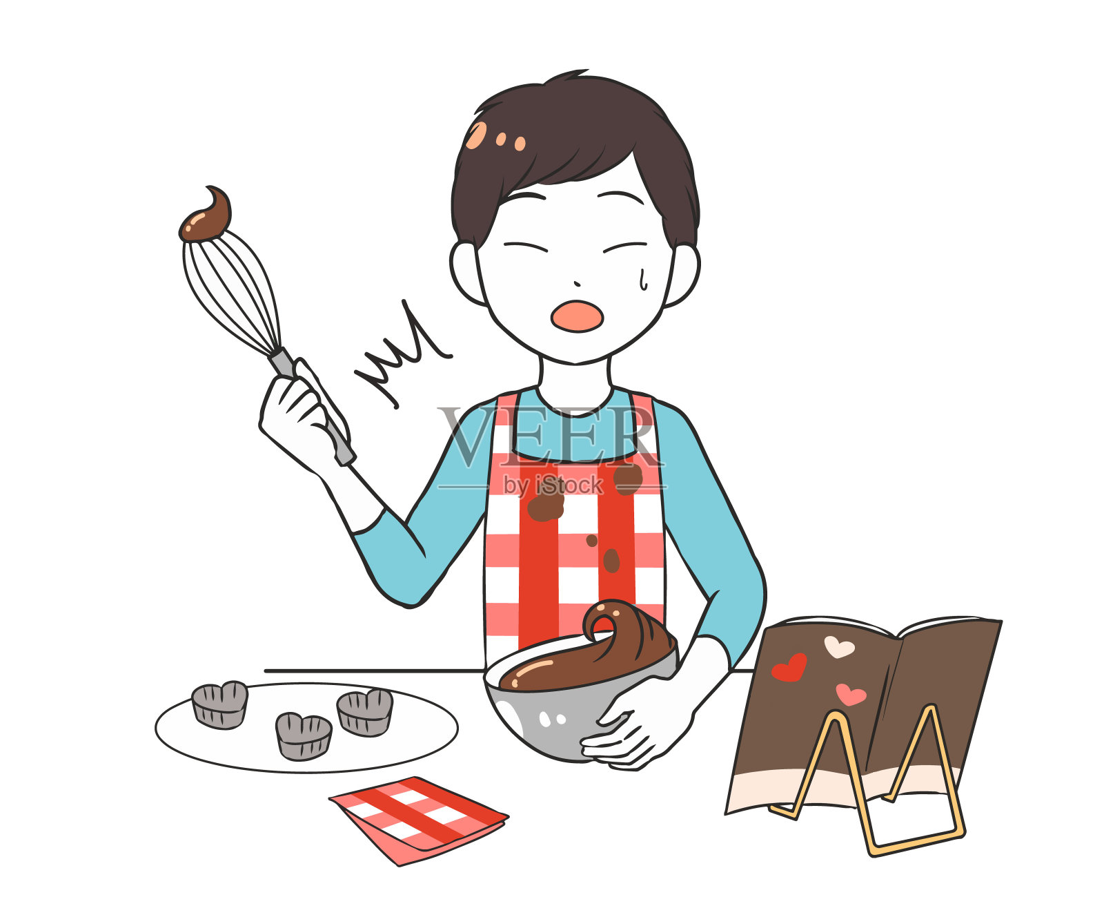 肮脏的男人在做情人节巧克力插画图片素材