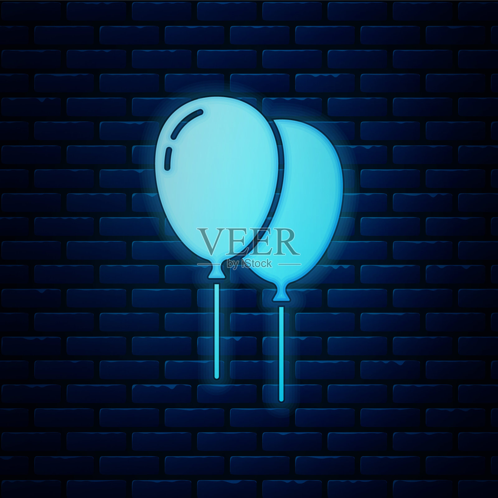 霓虹灯气球与丝带图标孤立在砖墙的背景。复活节快乐。向量插画图片素材