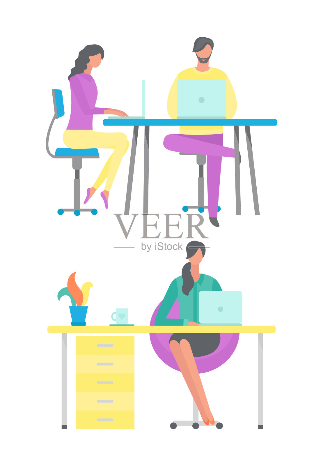 办公室工作的人们和在家办公的自由职业者设计元素图片