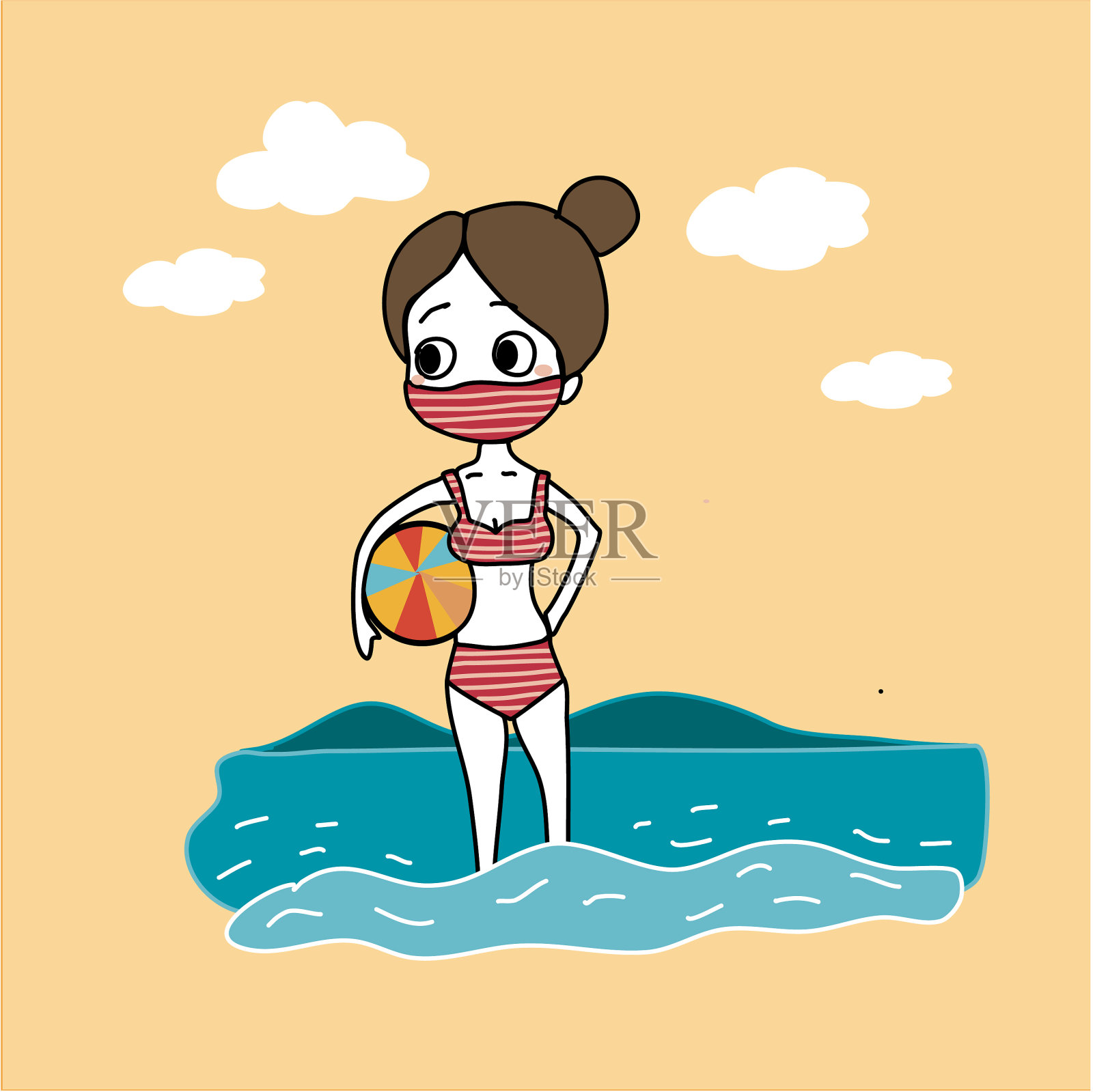 海滩上的特里基尼女孩插画图片素材