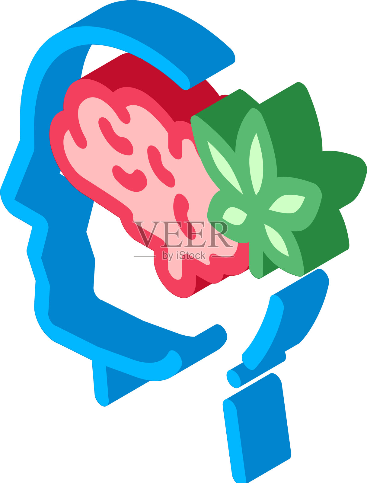 脑和叶人剪影头痛等距设计元素图片