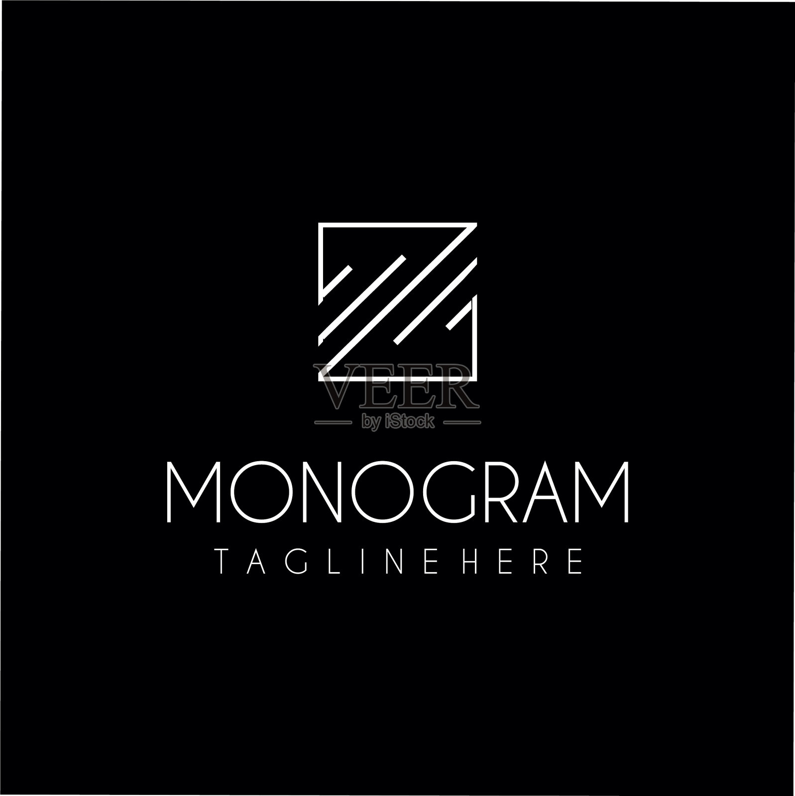 正方形字母m标志与细黑线插画图片素材