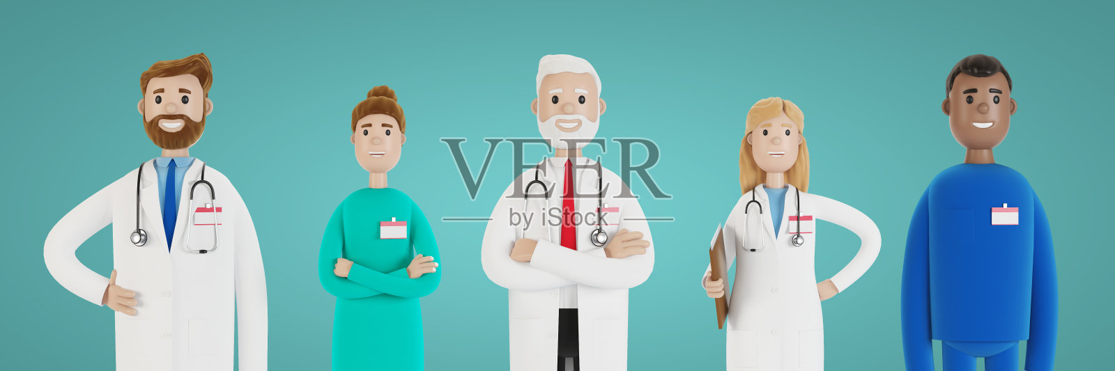 医生。一群医务工作者。主任医师和医学专家。3D插图卡通风格。照片摄影图片